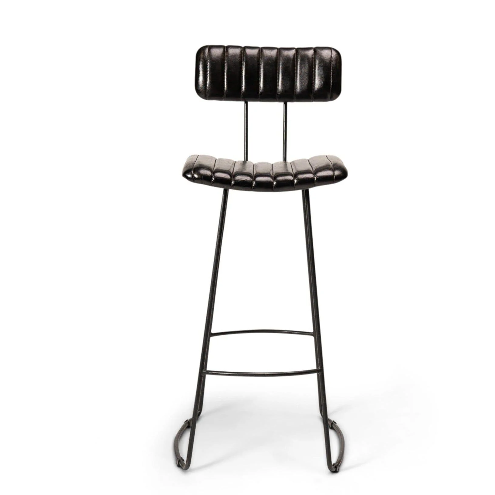 Jayden Black Leather Tall Bar Stools - Set of 2 - Black Metal Legs - Image 3