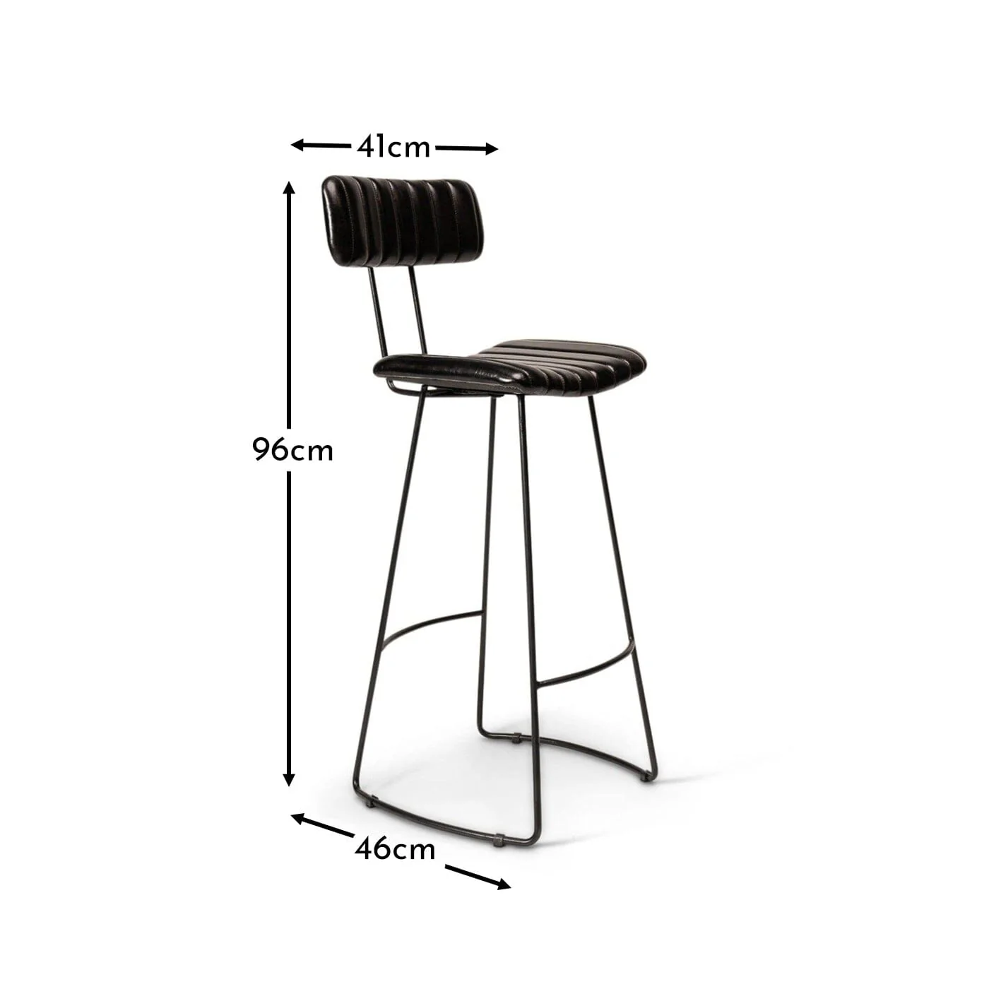 Jayden Black Leather Tall Bar Stools - Set of 2 - Black Metal Legs - Image 9