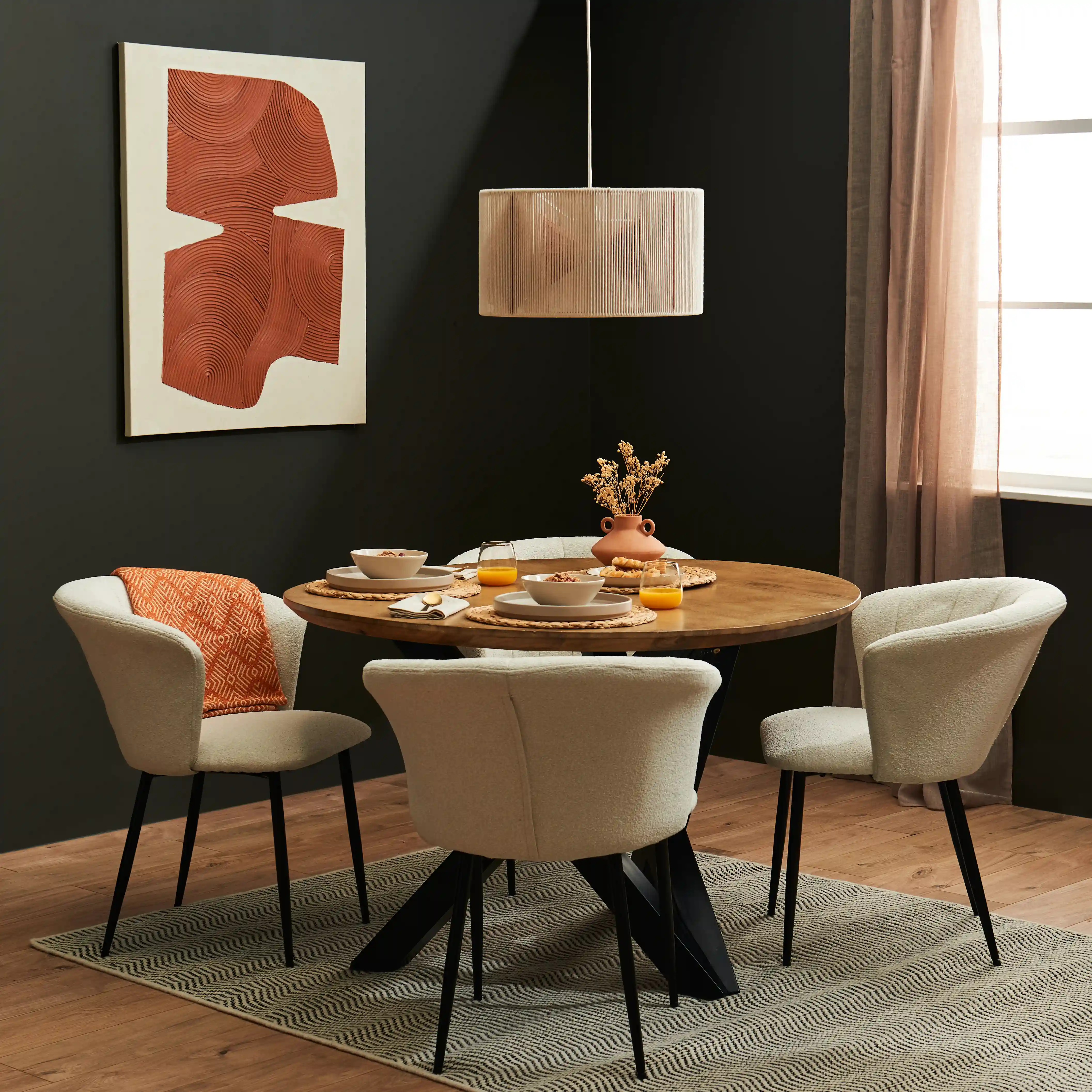 Levi Chalked Mango Wood Round Dining Table - Black Legs - Image 2