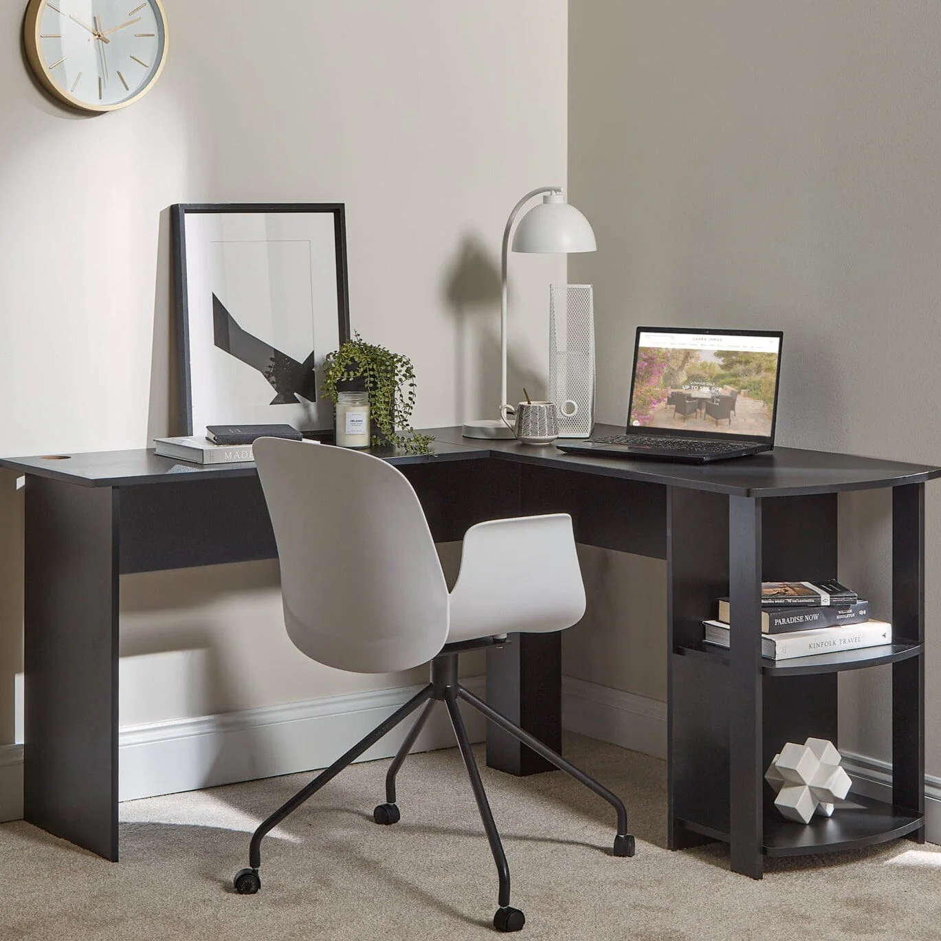 Logan Office Swivel Chair - White with Black Legs - Image 2