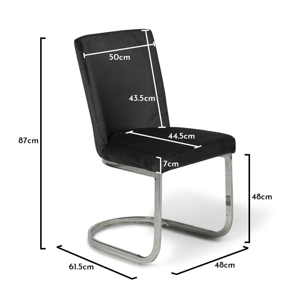 Lola Black Dining Chairs - Set of 2 - Chrome Legs - Image 11