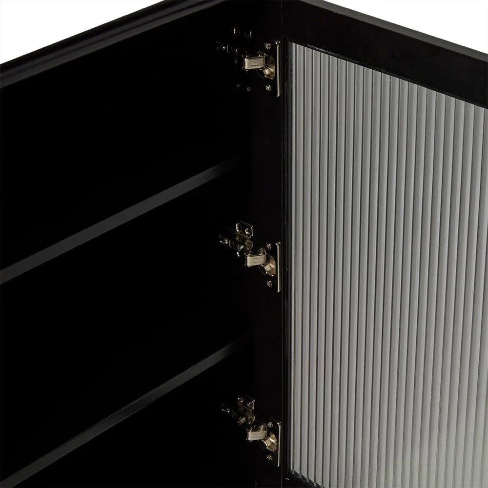 Lua 2 Door Large Sideboard - Noir Black with Fluted Glass - Image 9