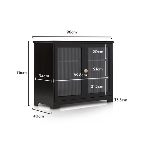 Outlet - Lua 2 Door Sideboard In Noir Black With Fluted Glass - Image 12