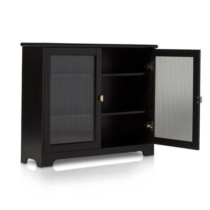 Outlet - Lua Narrow 2 Door Sideboard In Noir Black With Fluted Glass - Image 11