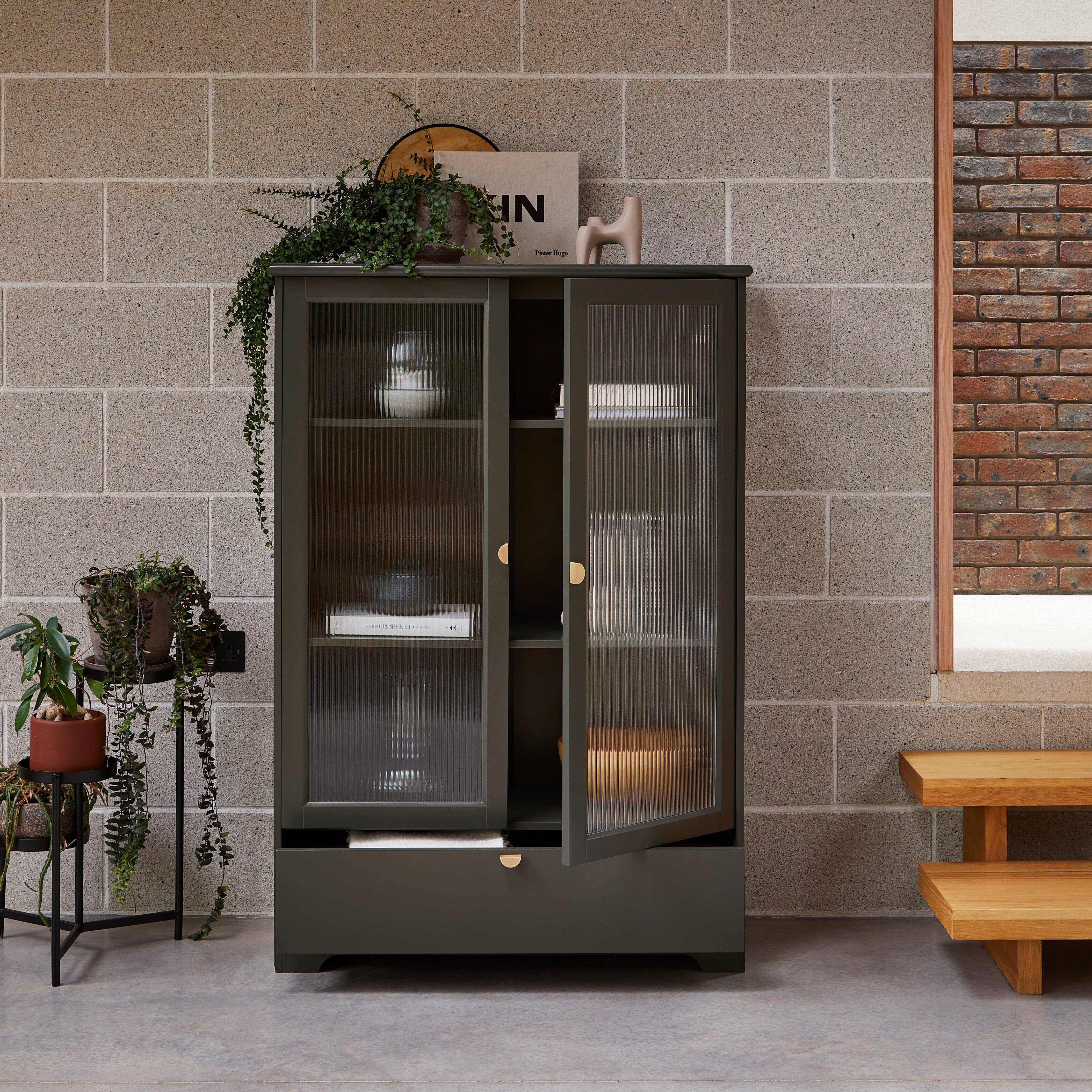 Outlet - Lua Tall Cabinet In Fir Green With Fluted Glass - Image 2