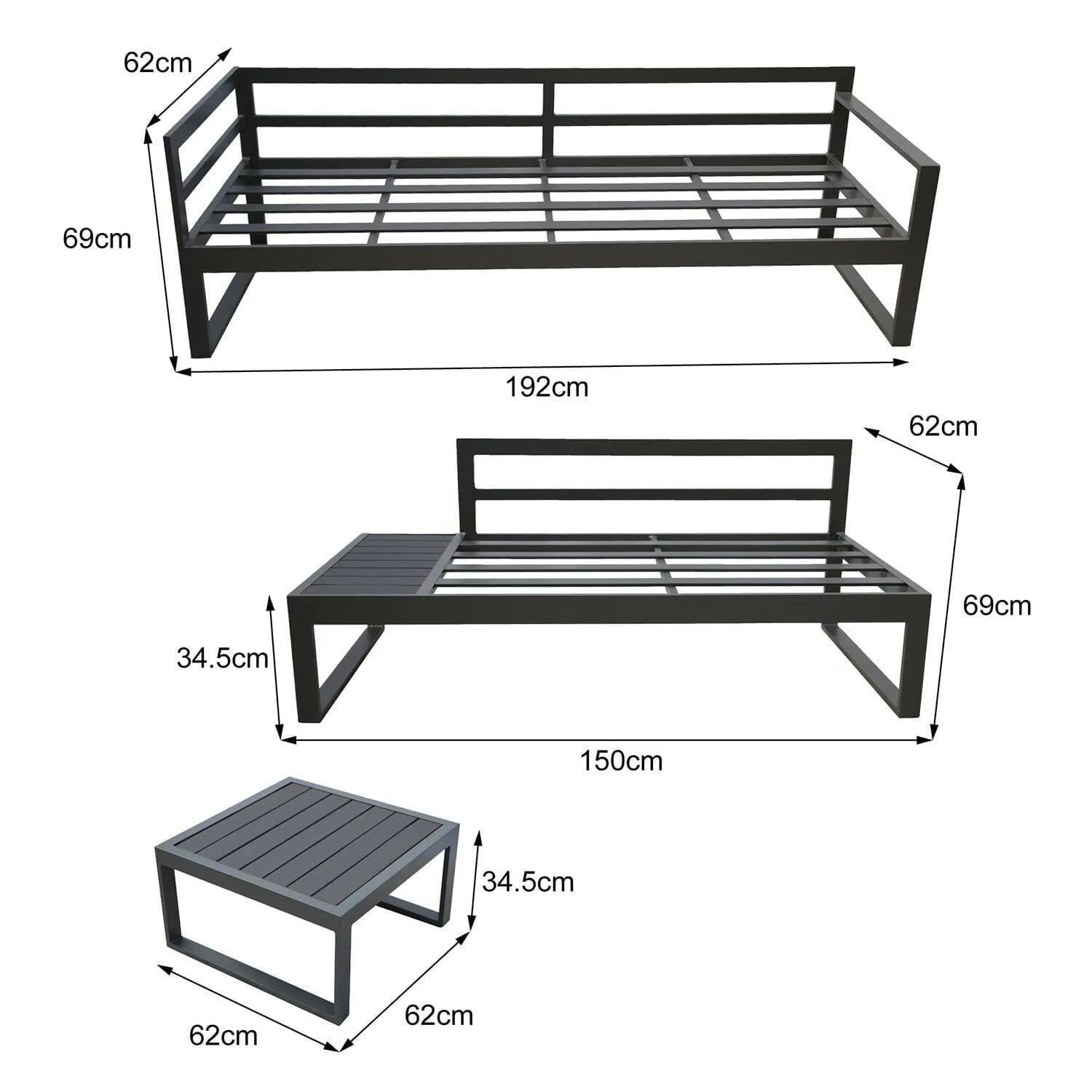 Maia 5 Seater Garden Interchangeable Sofa Set - Grey - Image 9