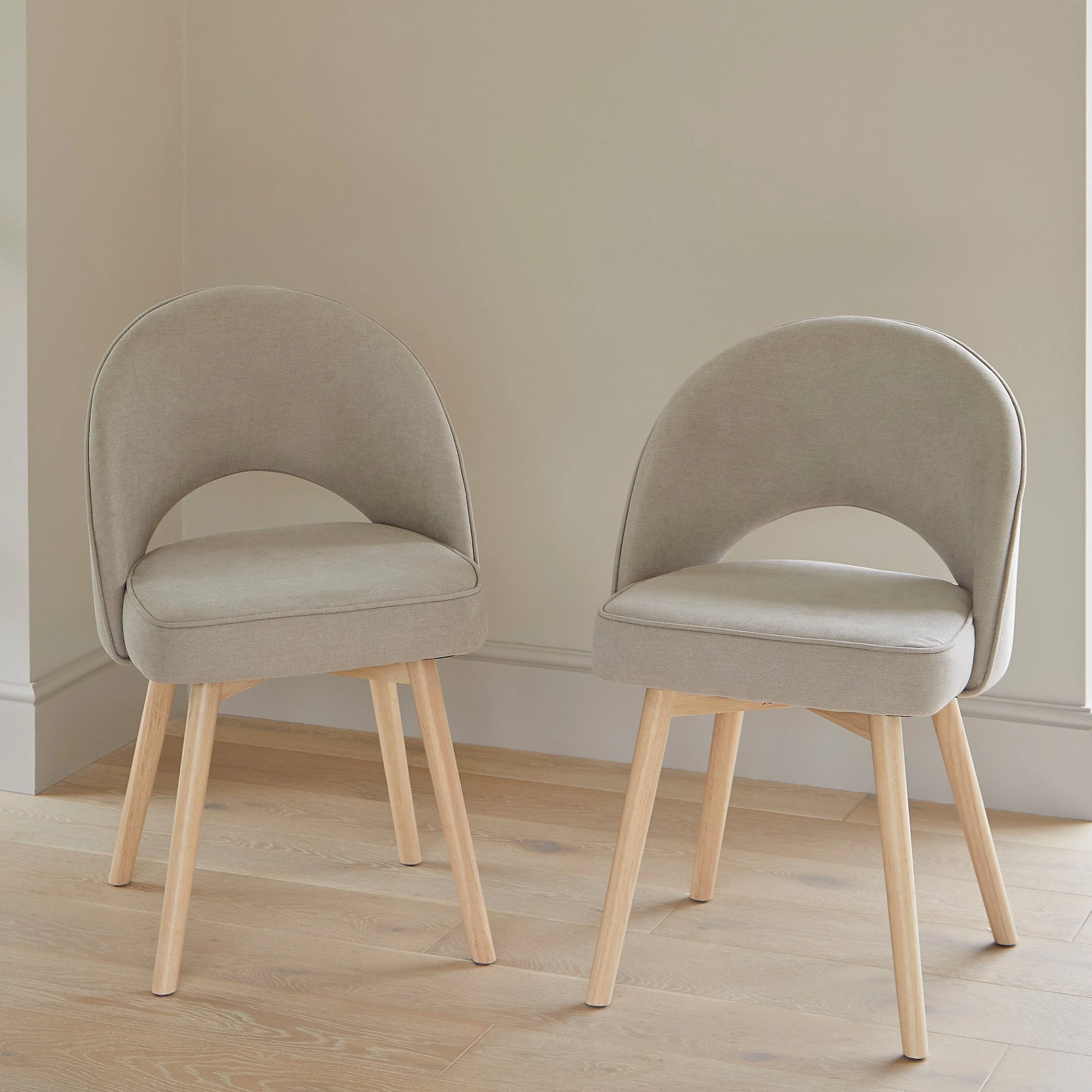 Marilyn Soft Beige Dining Chairs - Set of 2 - Whitewash Oak Legs