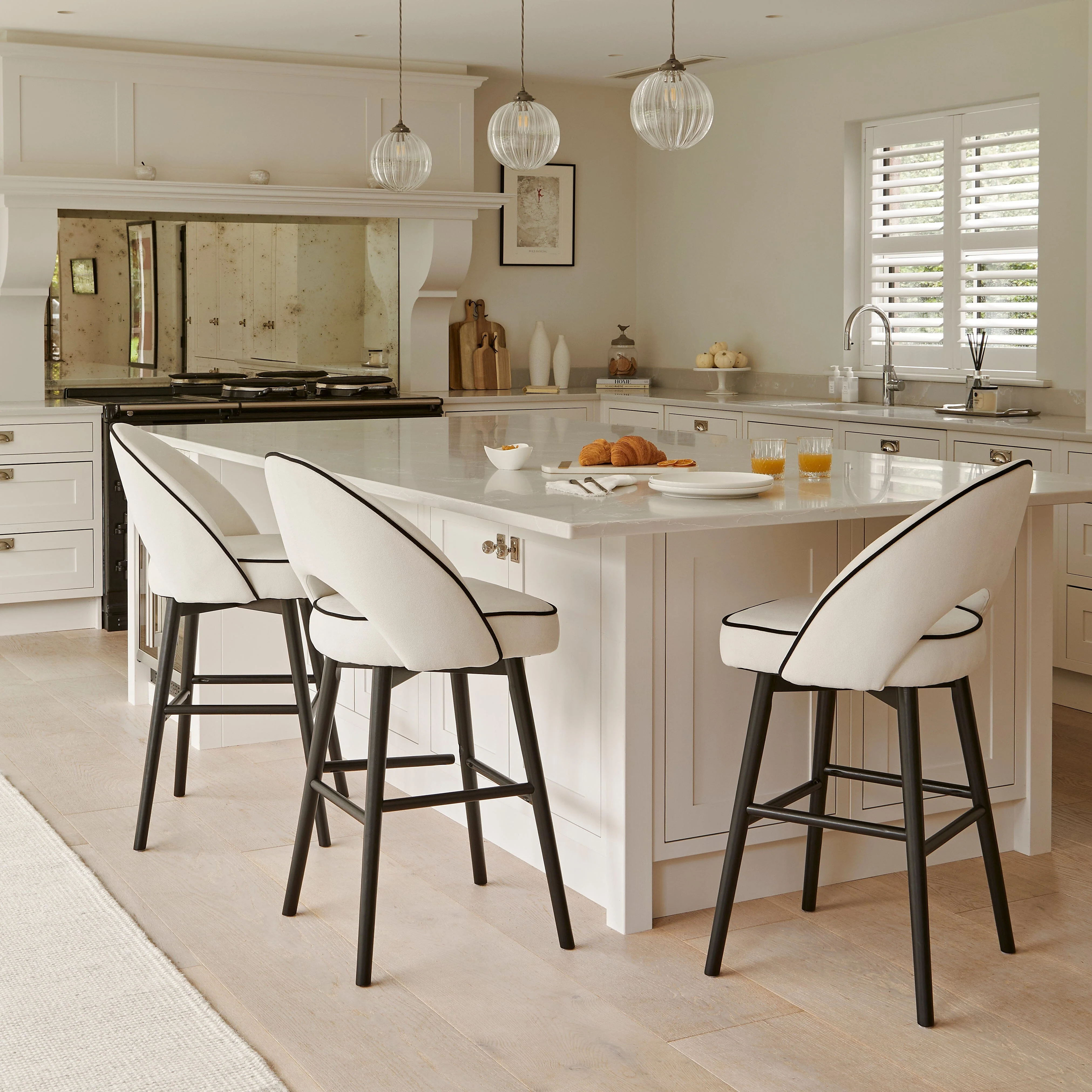 Outlet - Marilyn Ivory Bar Stool - Black Oak Legs - Image 2
