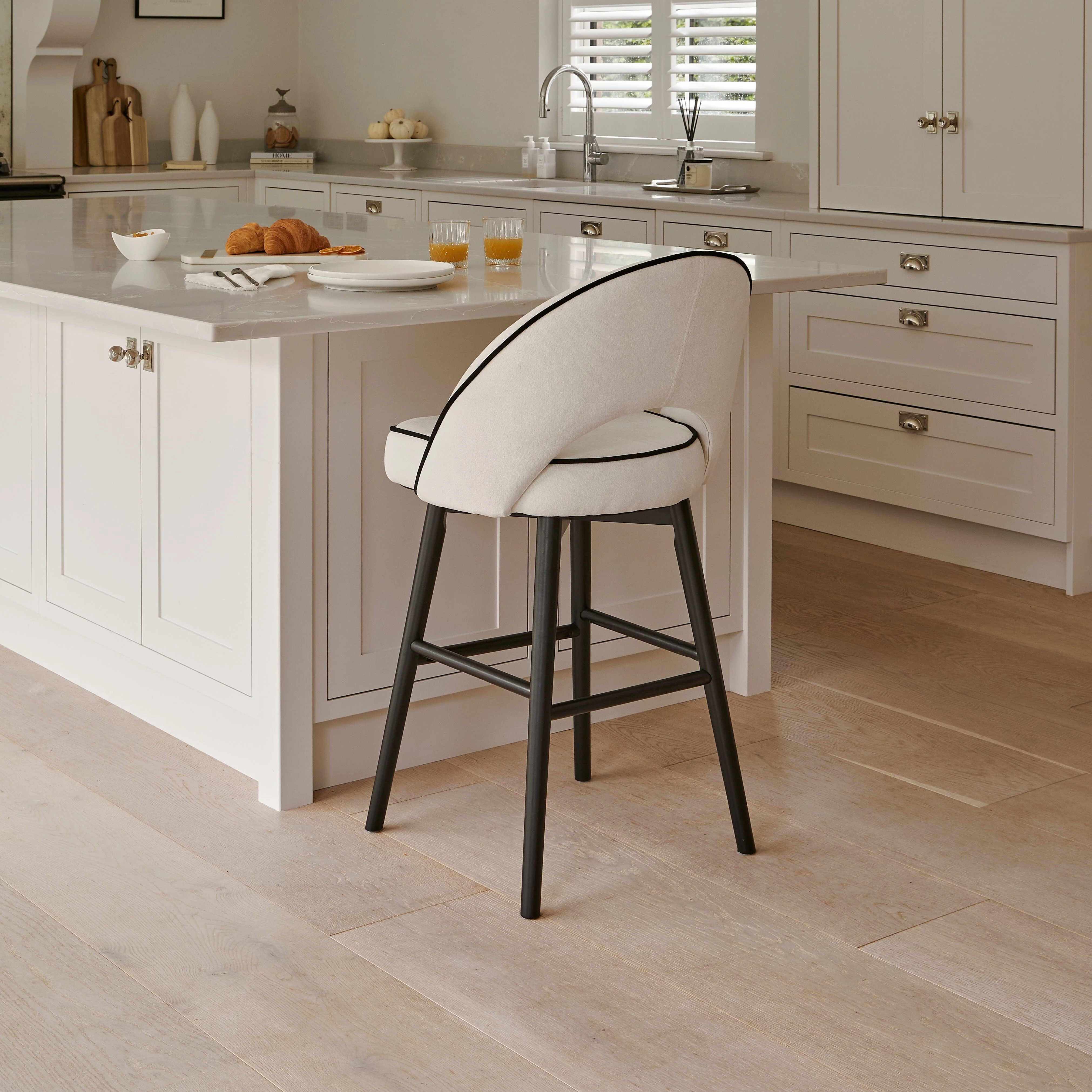 Outlet - Marilyn Ivory Bar Stool - Black Oak Legs - Image 3