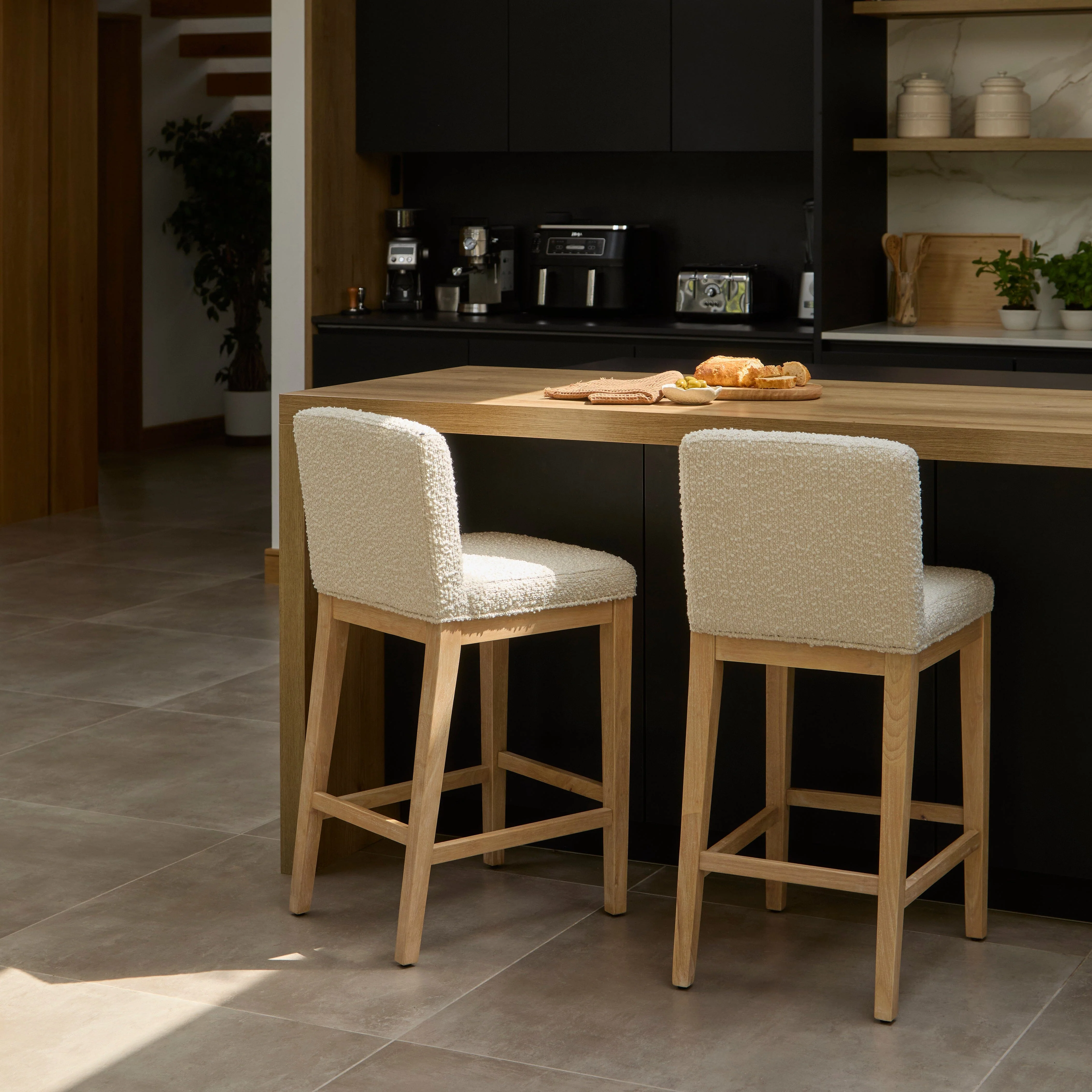 Nolan Boucle Bar Stool - Whitewash Oak Legs - Image 2