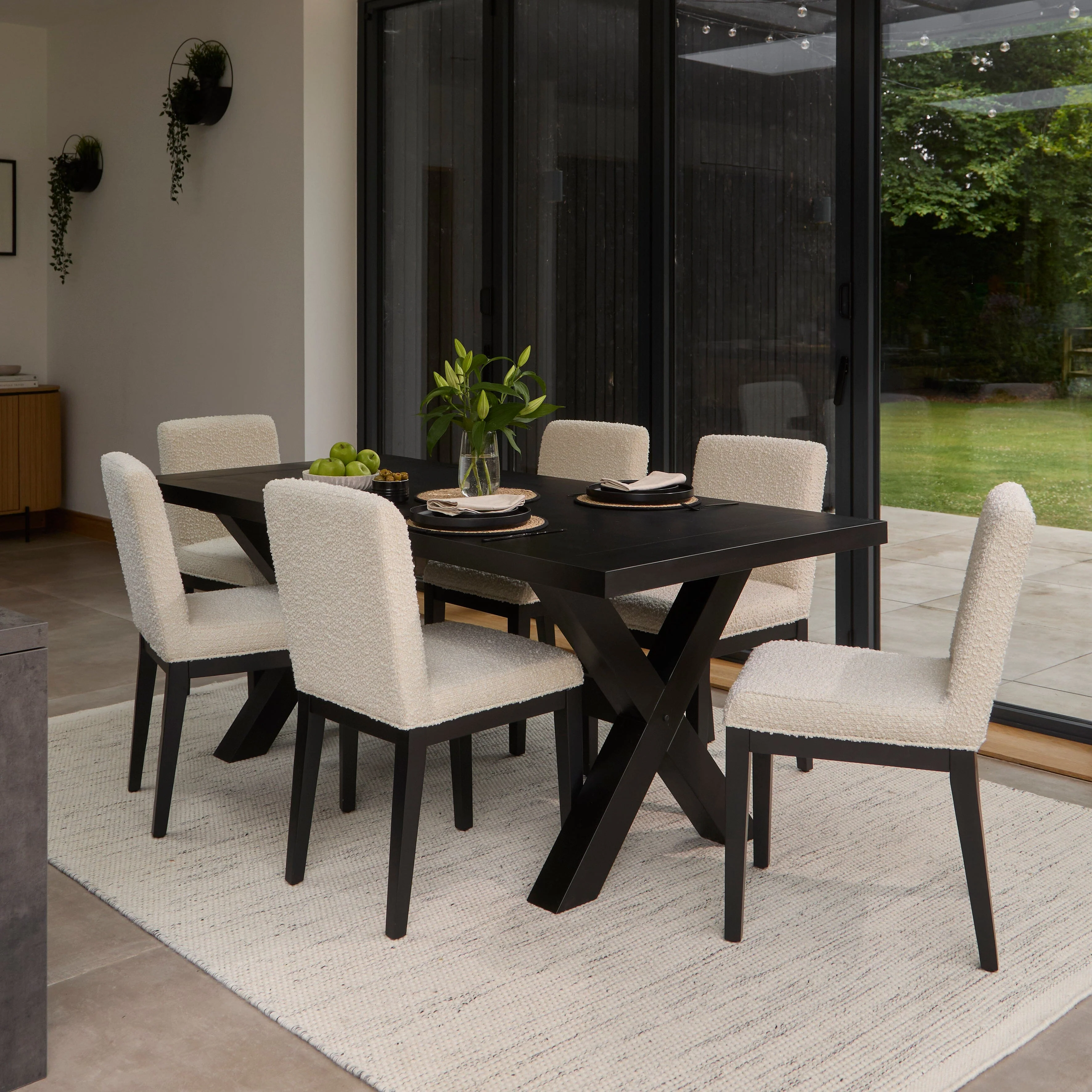 Nolan Boucle Dining Chairs - Set of 2 - Black Oak Legs - Image 2