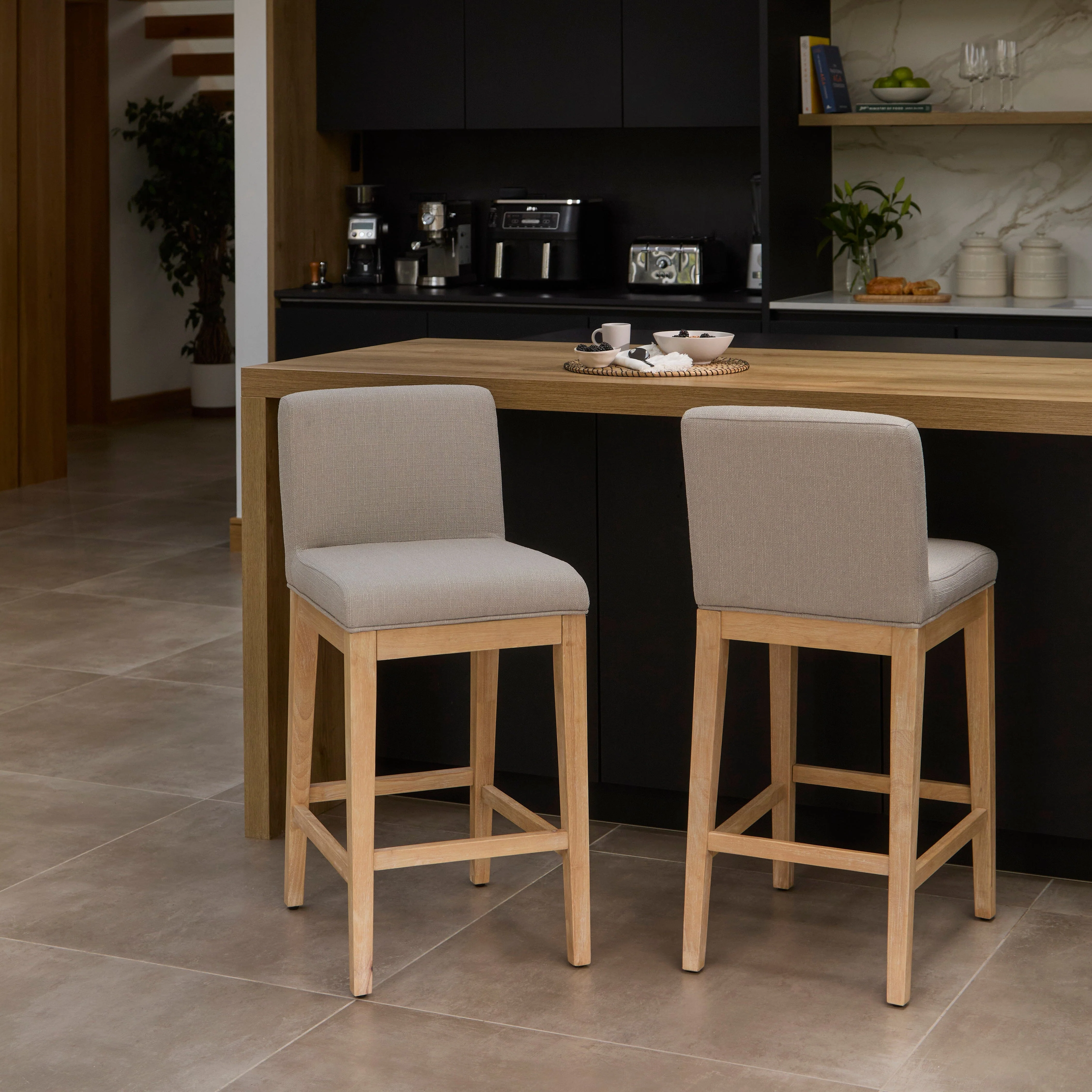 Outlet - Nolan Fawn Linen Bar Stool - Whitewash Oak Legs - Image 3