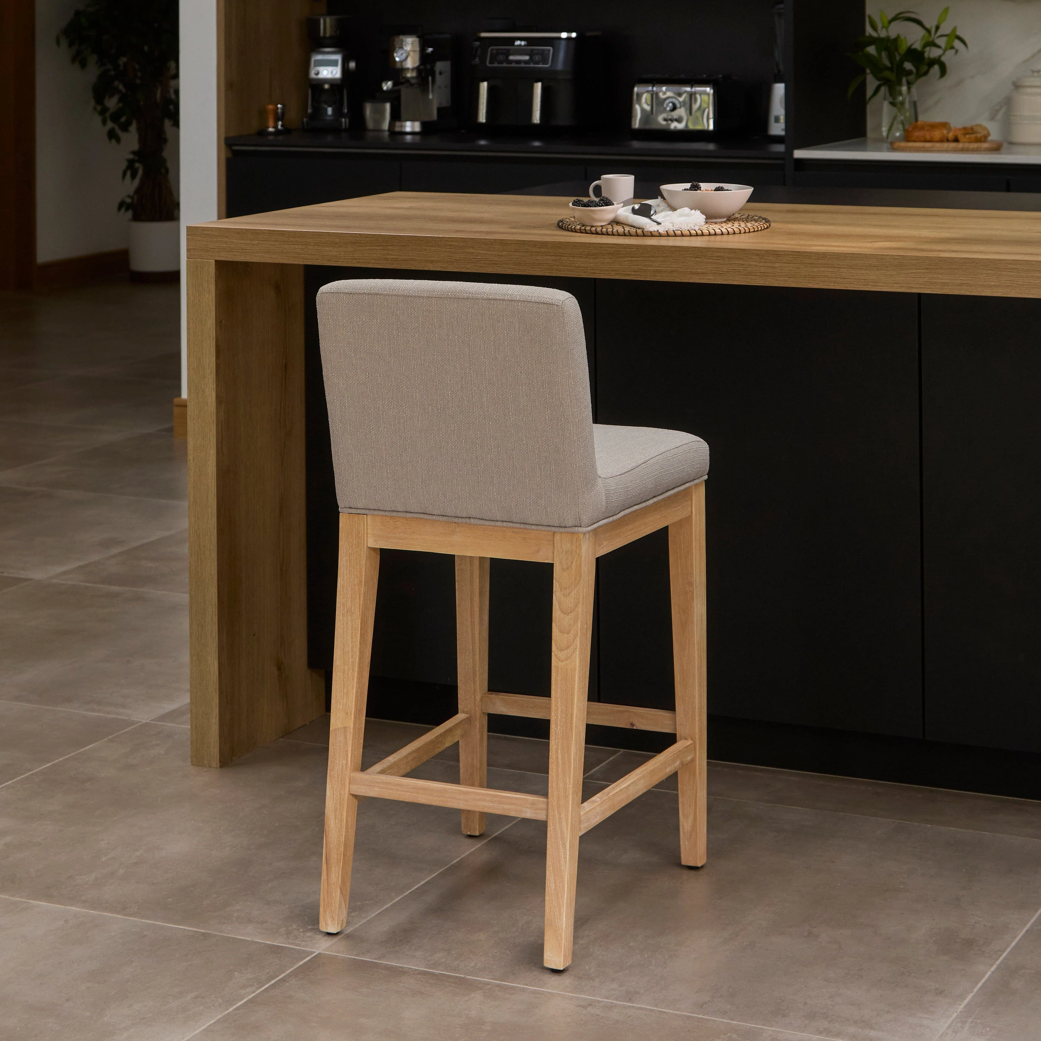 Outlet - Nolan Fawn Linen Bar Stool - Whitewash Oak Legs - Image 4