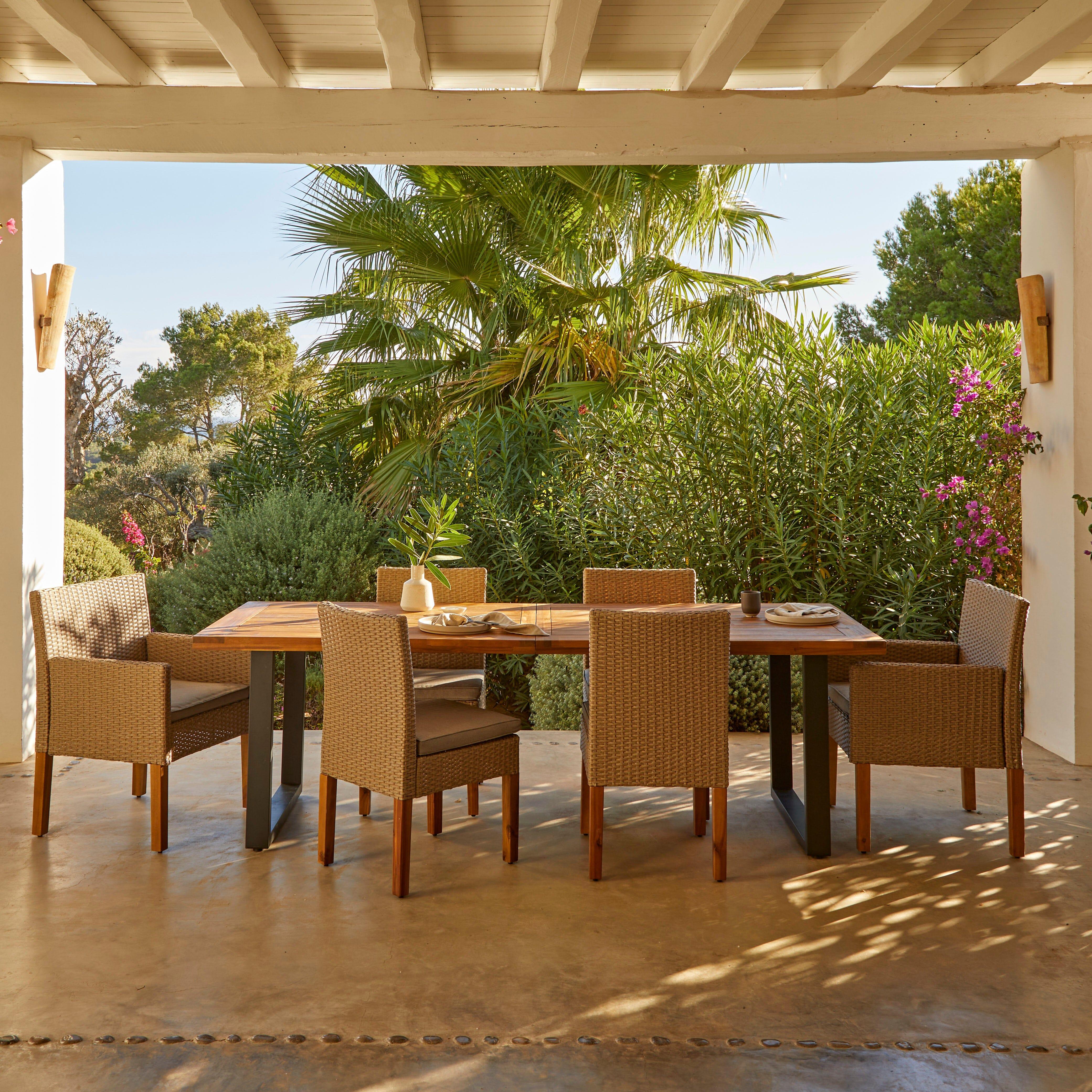 Oliver Rattan Garden Dining Chairs with Acacia Wood Legs - Set of 2 - Image 4