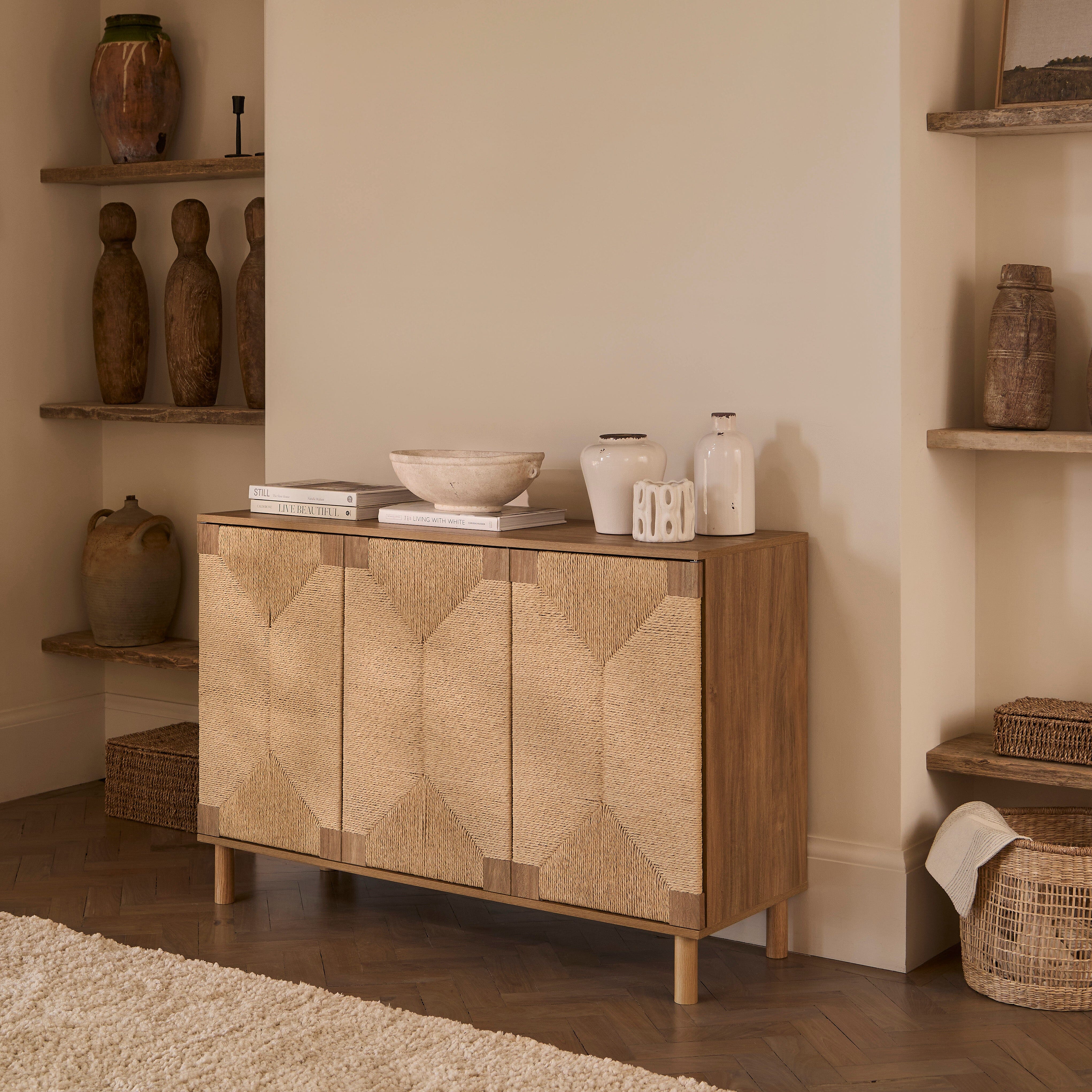 Outlet - Paloma Natural Weave 3 Door Large Sideboard - Natural Oak - Image 5