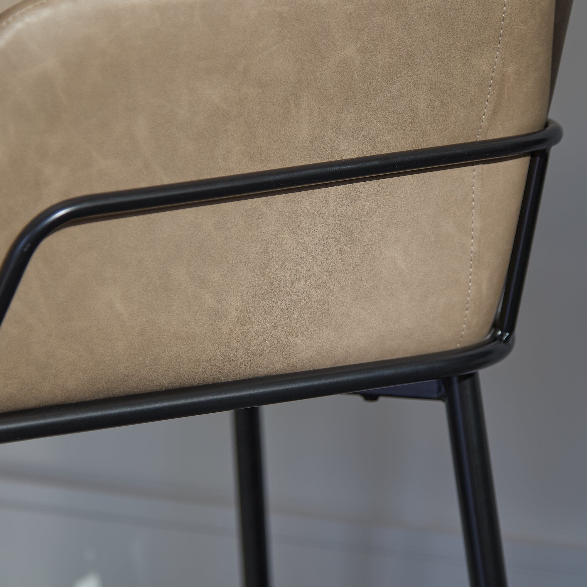 Reagan Almond Brown Vegan Leather Carver Chairs - Set of 2 - Black Metal Legs - Image 5