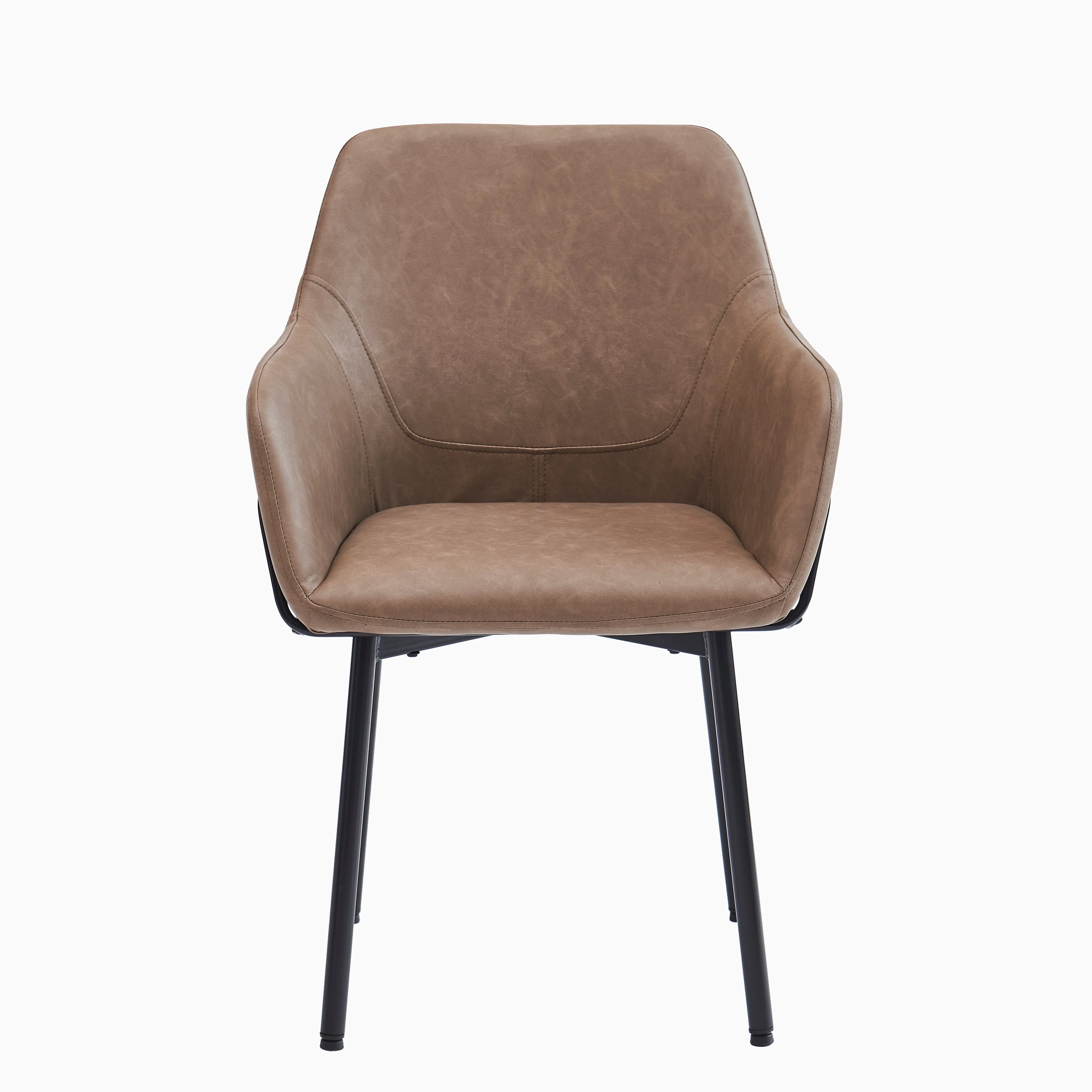 Reagan Almond Brown Vegan Leather Carver Chairs - Set of 2 - Black Metal Legs - Image 9