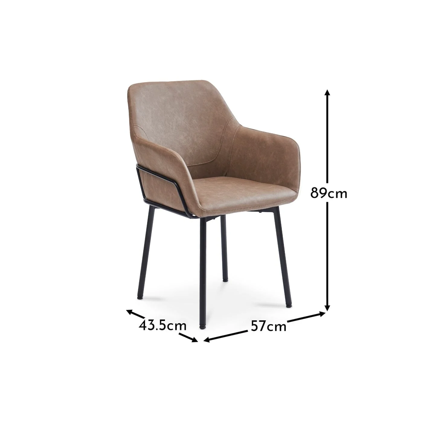 Reagan Almond Brown Vegan Leather Carver Chairs - Set of 2 - Black Metal Legs - Image 11