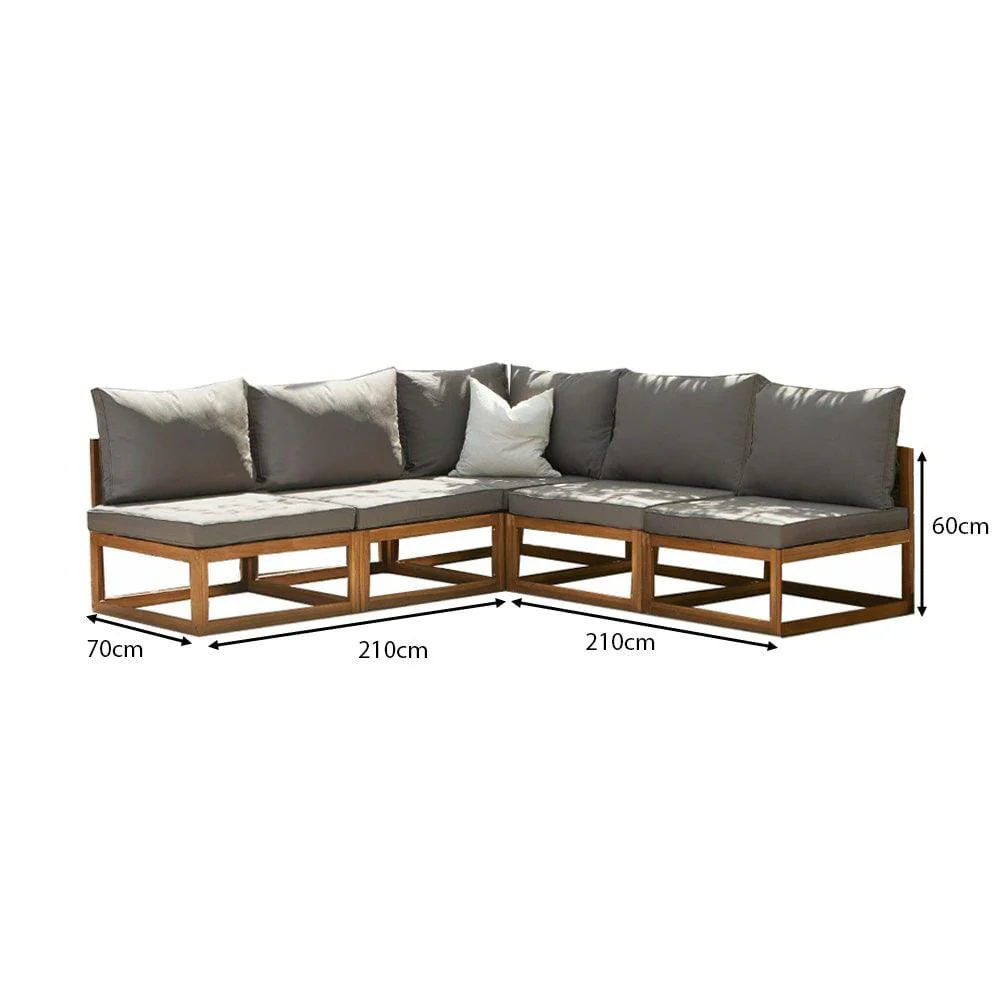 Rowan 5 Seater Wooden Garden Corner Sofa - Natural - Image 6