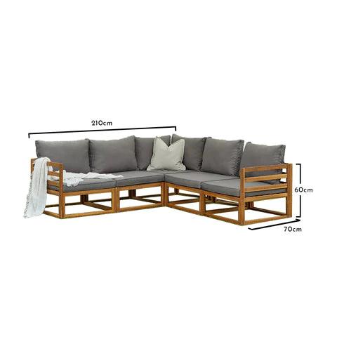 Rowan 5 Seater Wooden Garden Corner Sofa Set - Natural - Image 6