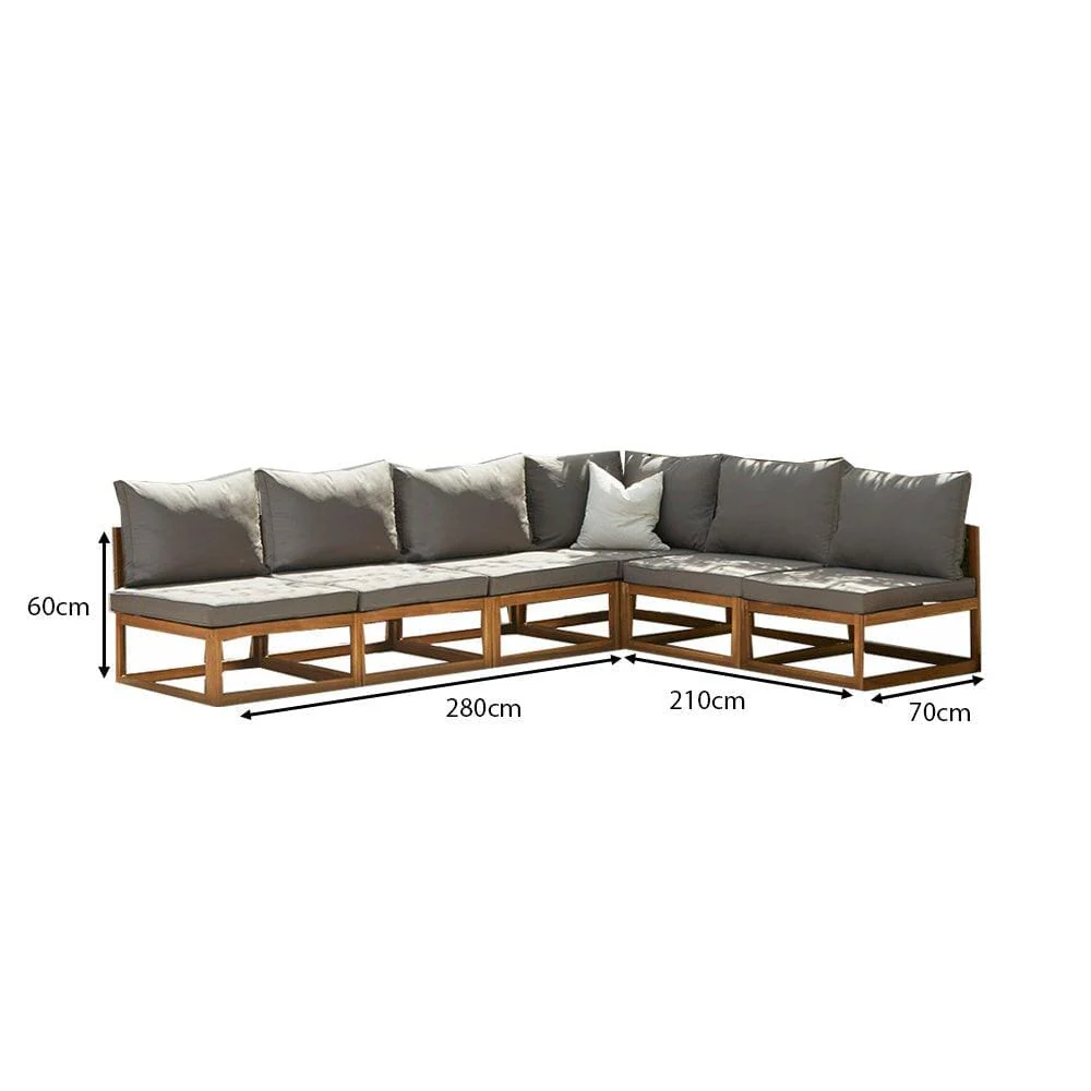 Rowan 6 Seater Wooden Garden Corner Sofa - Natural - Image 6
