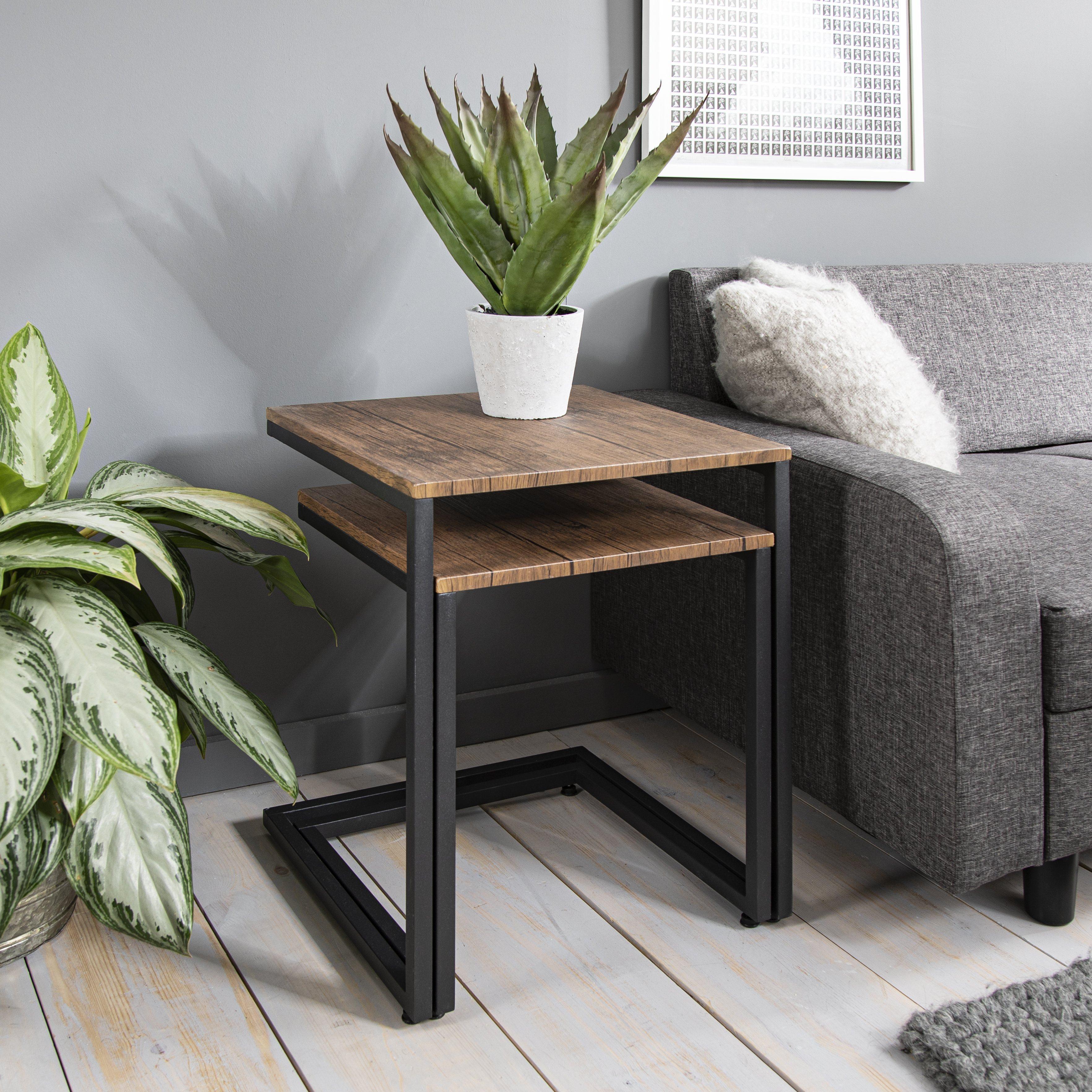 Outlet - Sheffield industrial nest of tables - wood effect & metal - Image 3