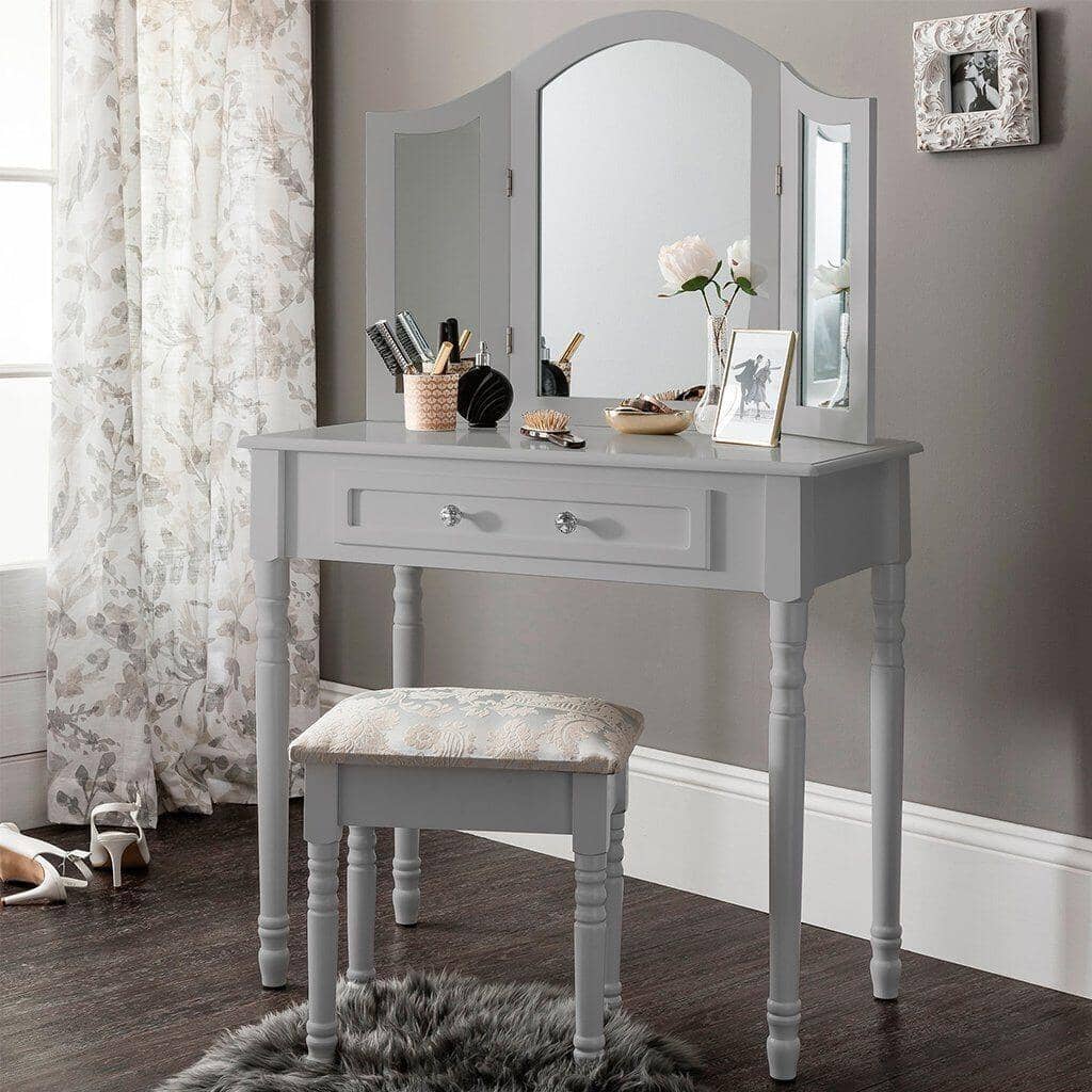 Outlet - Sienna Dressing Table, Stool & Mirror Set - Grey Painted