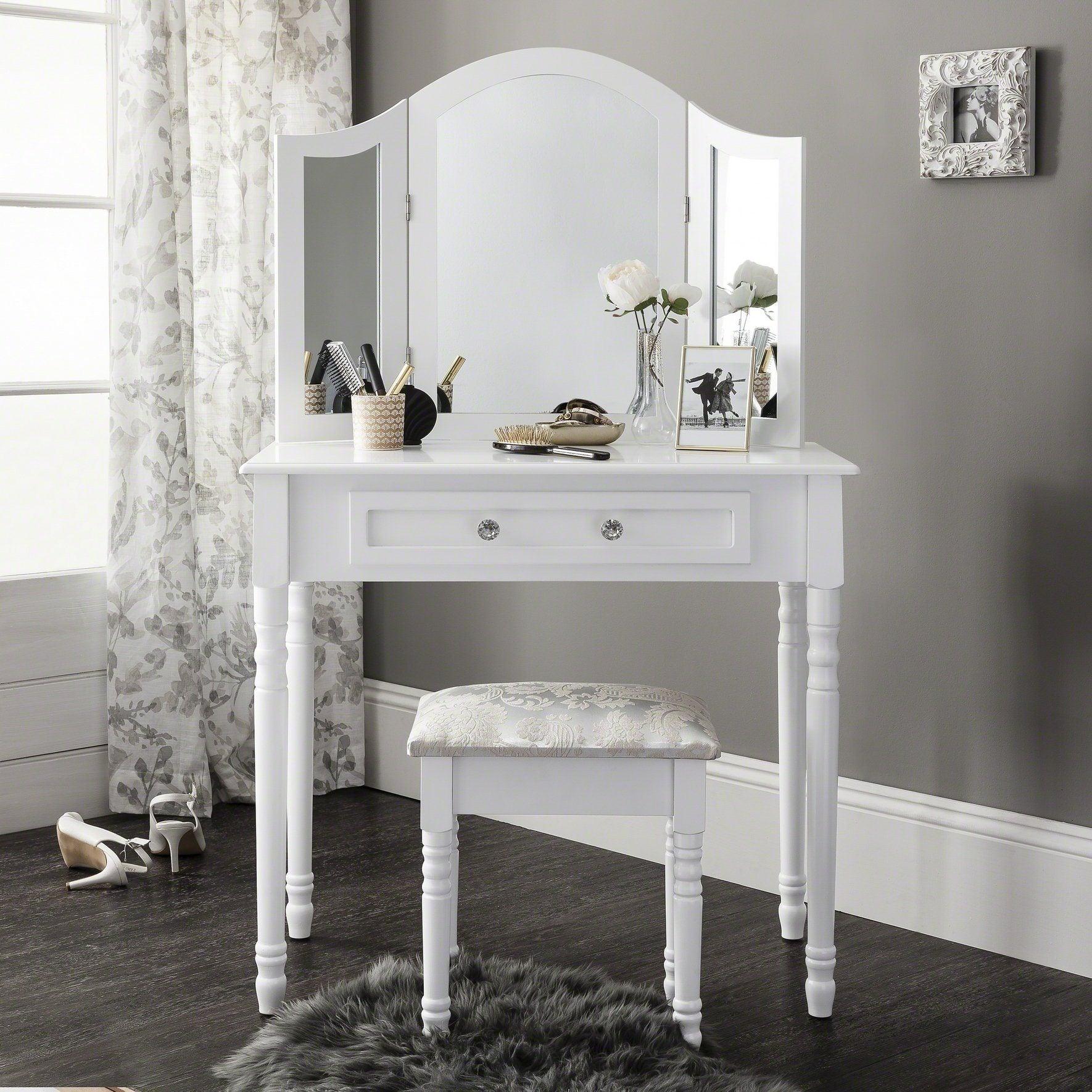 Outlet – Sienna Dressing Table, Stool & Mirror Set - White Painted - Image 2