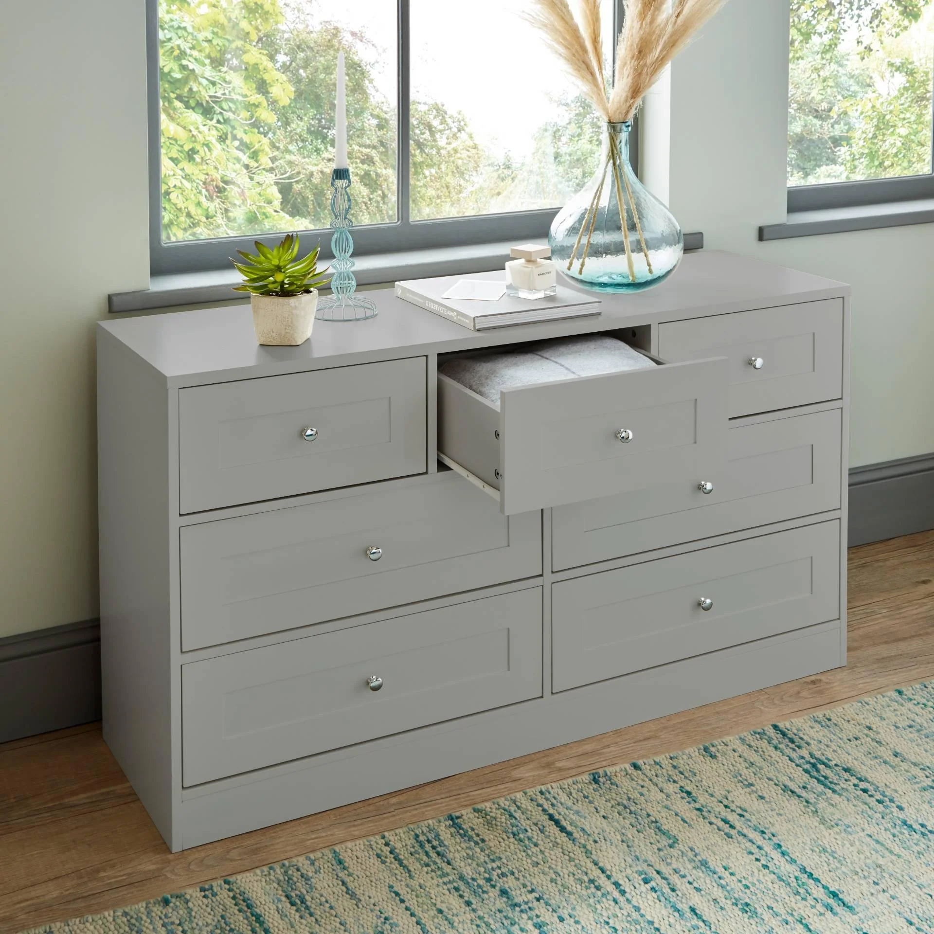 Stevie 7 Drawer Chest of Drawers - Grey - Image 5
