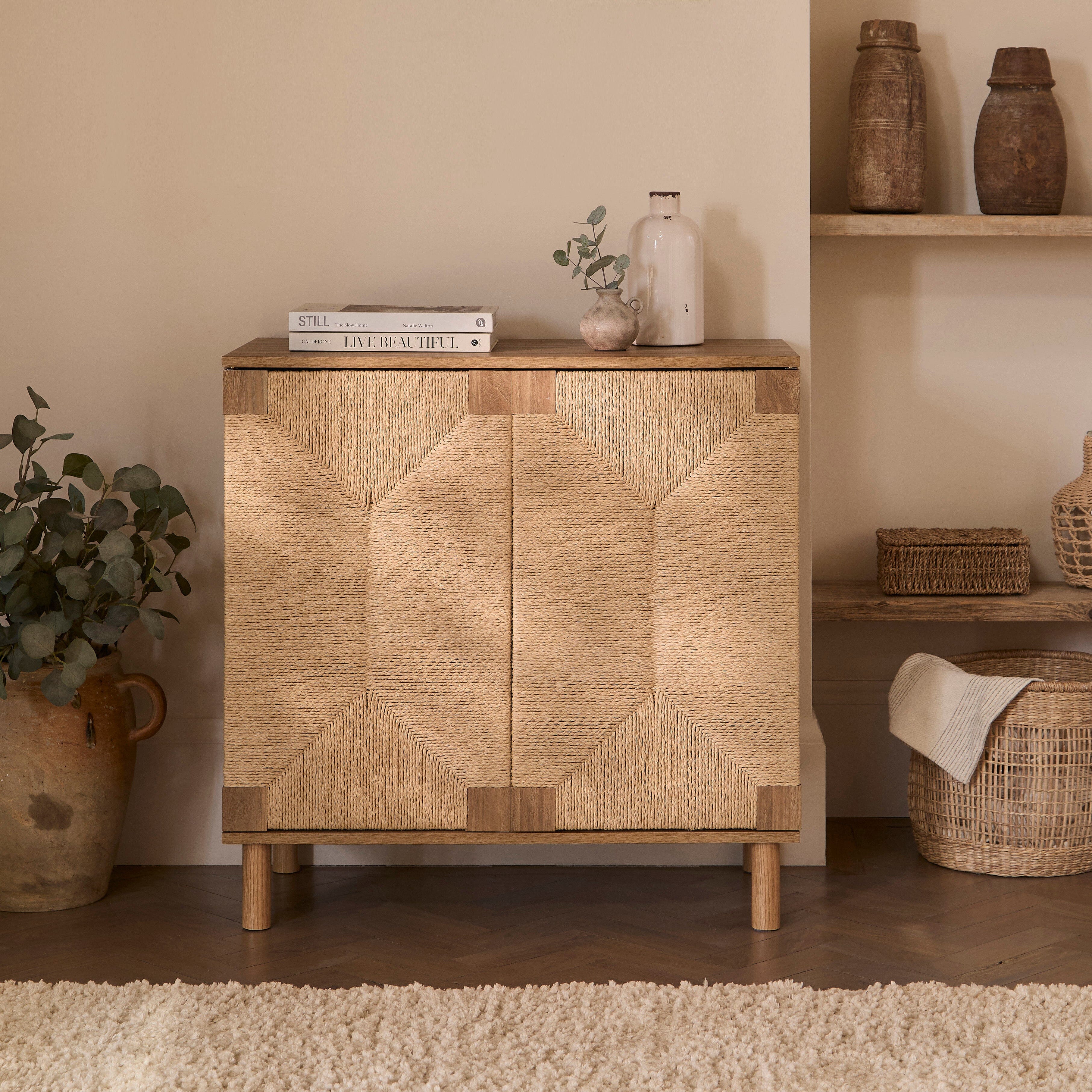 Paloma Natural Weave 2 Door Small Sideboard - Natural Oak