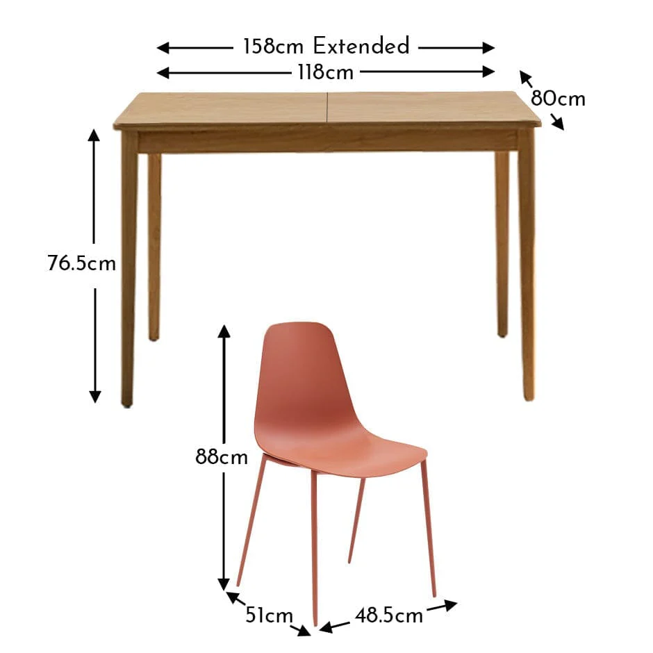 Paul Whitewash Extendable Dining Table Set - 4 Seater - Wren Burnt Orange Dining Chairs - Image 14