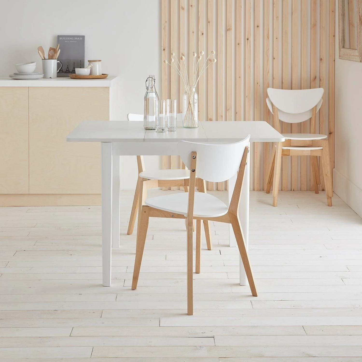 Paul White Square Extendable Dining Table - 4 Seater - Paul White Dining Chairs - Beech Legs - Image 5
