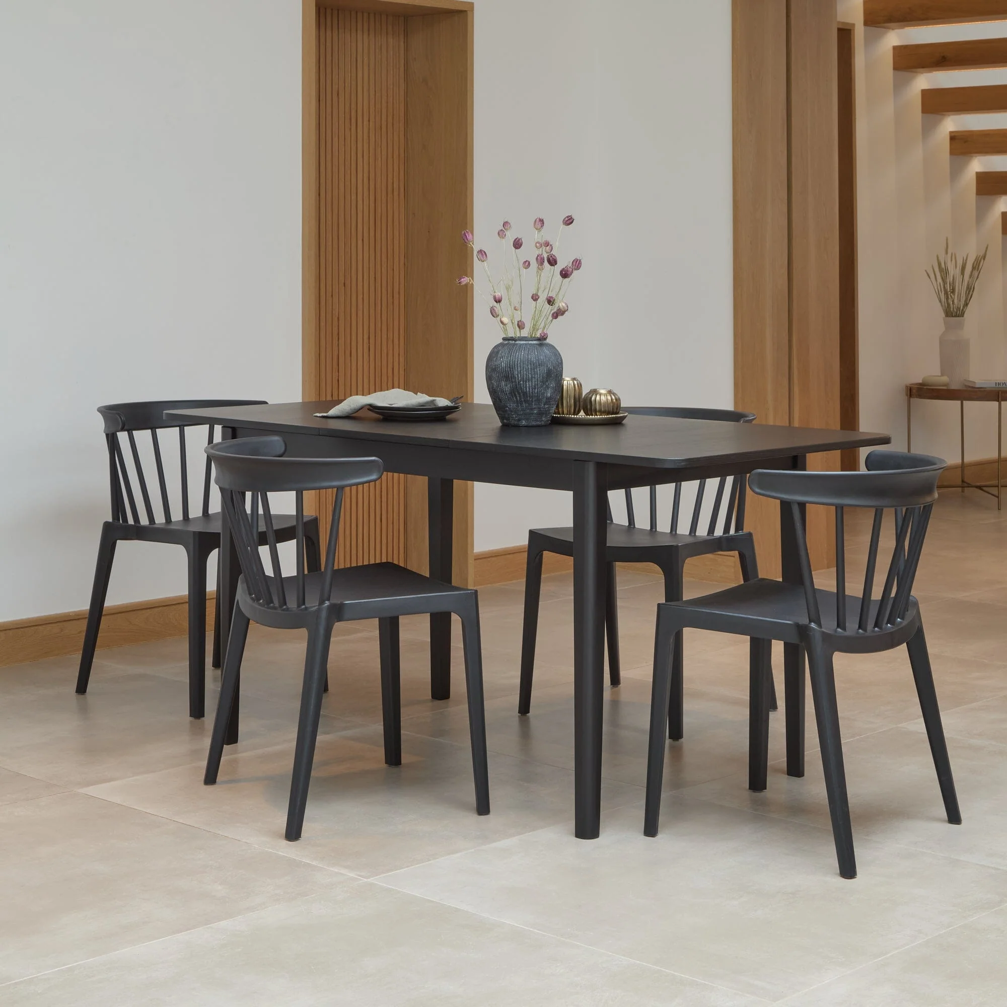Paul Large Black Oak Extending Dining Table Set - 4 Seater - Agatha Black Dining Chairs - Image 2