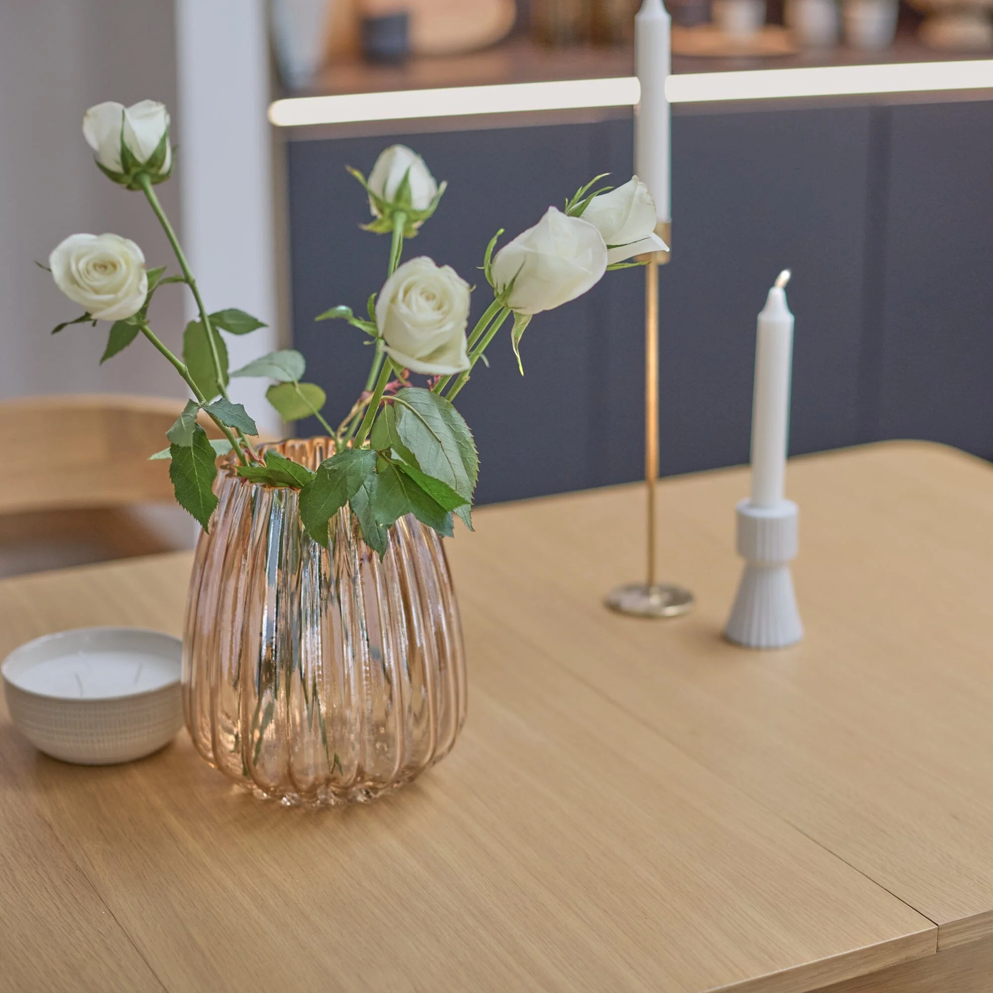 Paul Pale Oak Extending Dining Table Set - 4 Seater - Ella Fawn Linen Carver Chairs - Pale Oak legs - Image 4