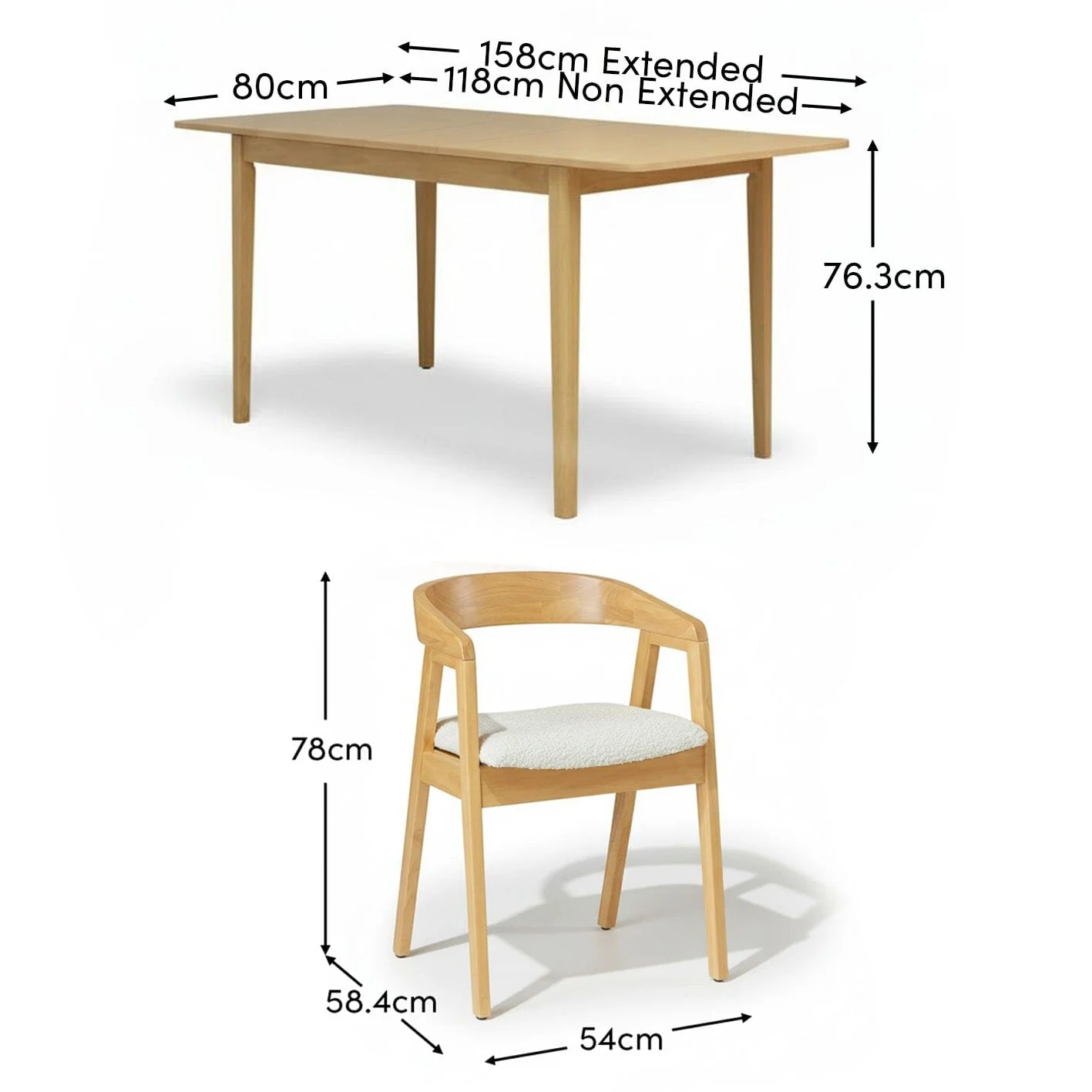 Paul Pale Oak Extending Dining Table Set - 4 Seater - Ella Off White Boucle Carver Chairs - Pale Oak Legs - Image 10