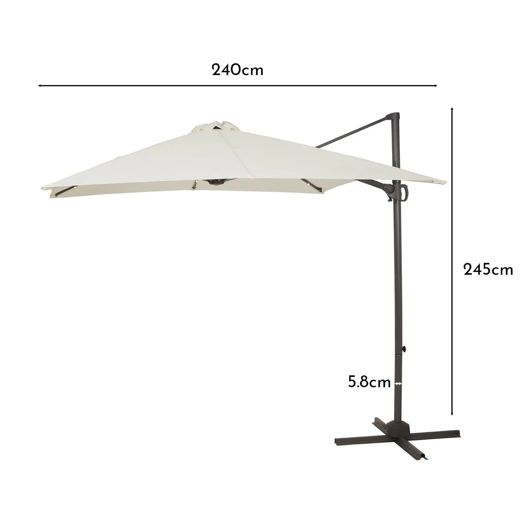Premium LED Cantilever Parasol 2.4m Square - Cream with 80kg Quartered Parasol Base - Black Plastic - Image 6
