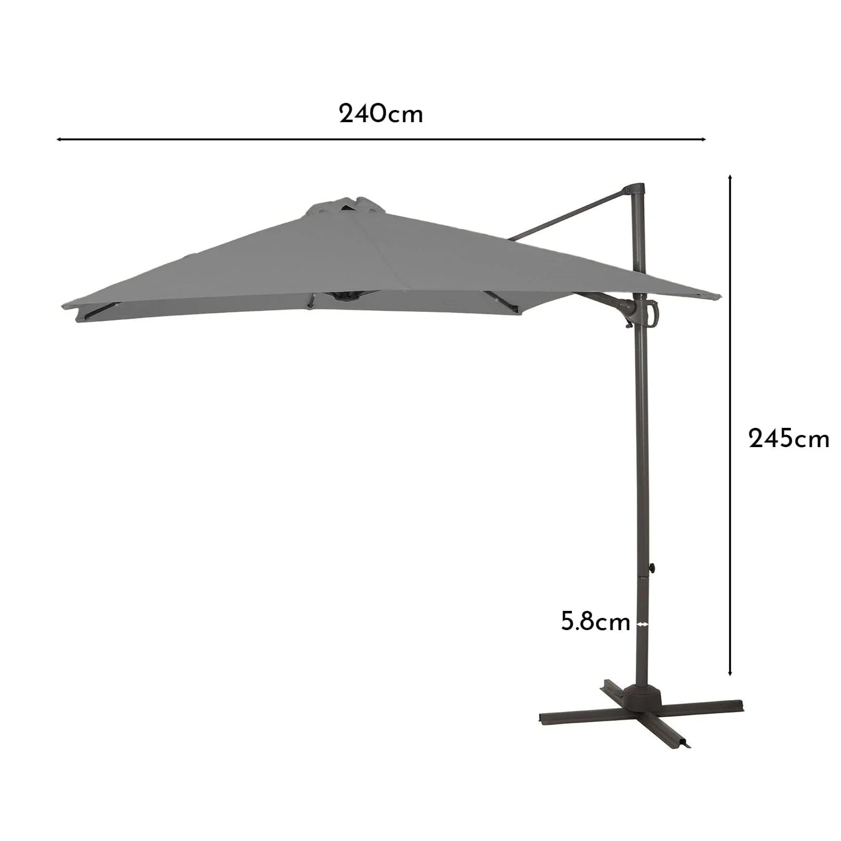 Premium LED Cantilever Parasol 2.4m Square - Grey with 80kg Quartered Parasol Base - Black Plastic - Image 6