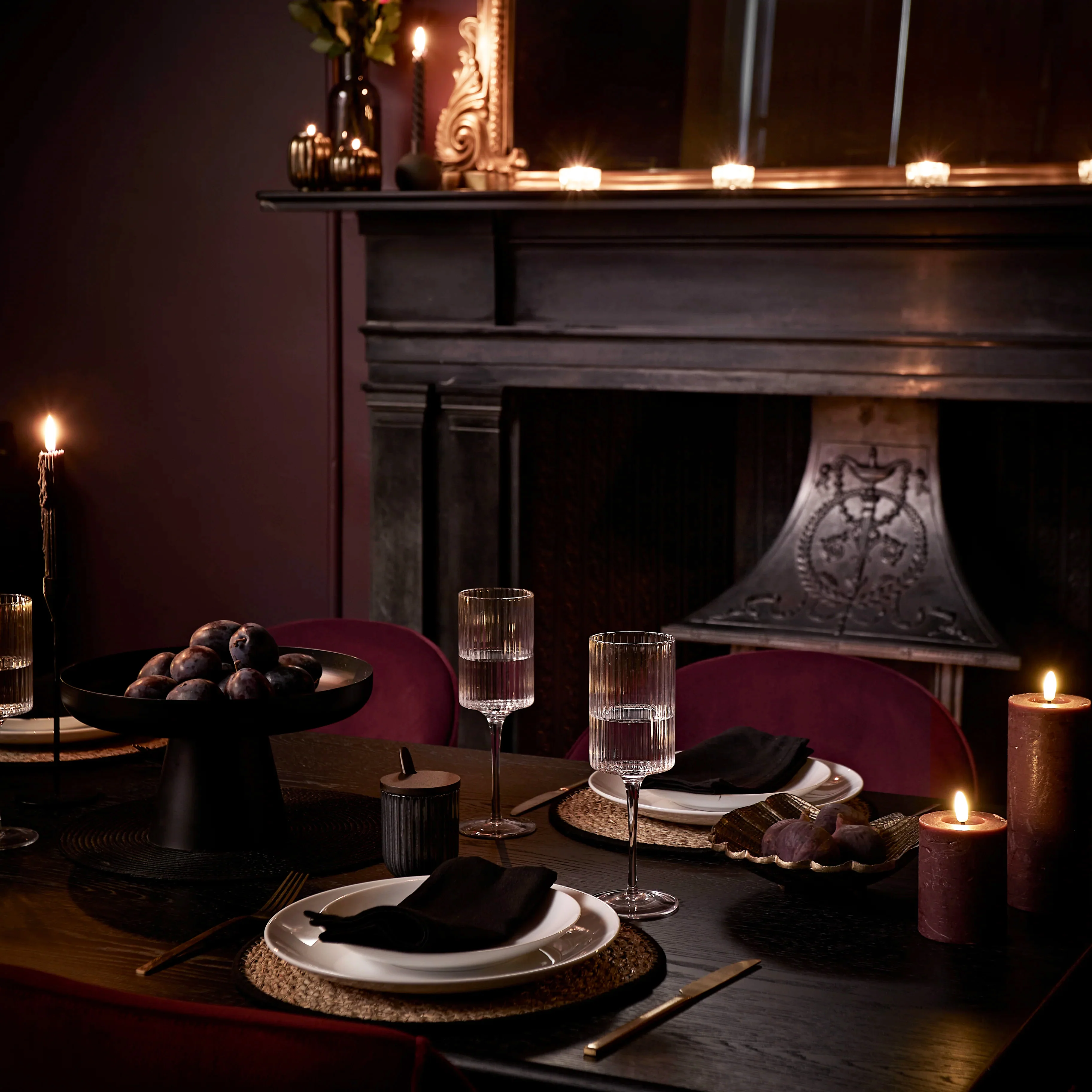 Raleigh Black Dining Table Set - 6 Seater - Marilyn Burgundy Red Dining Chairs - Black Oak Legs - Image 2