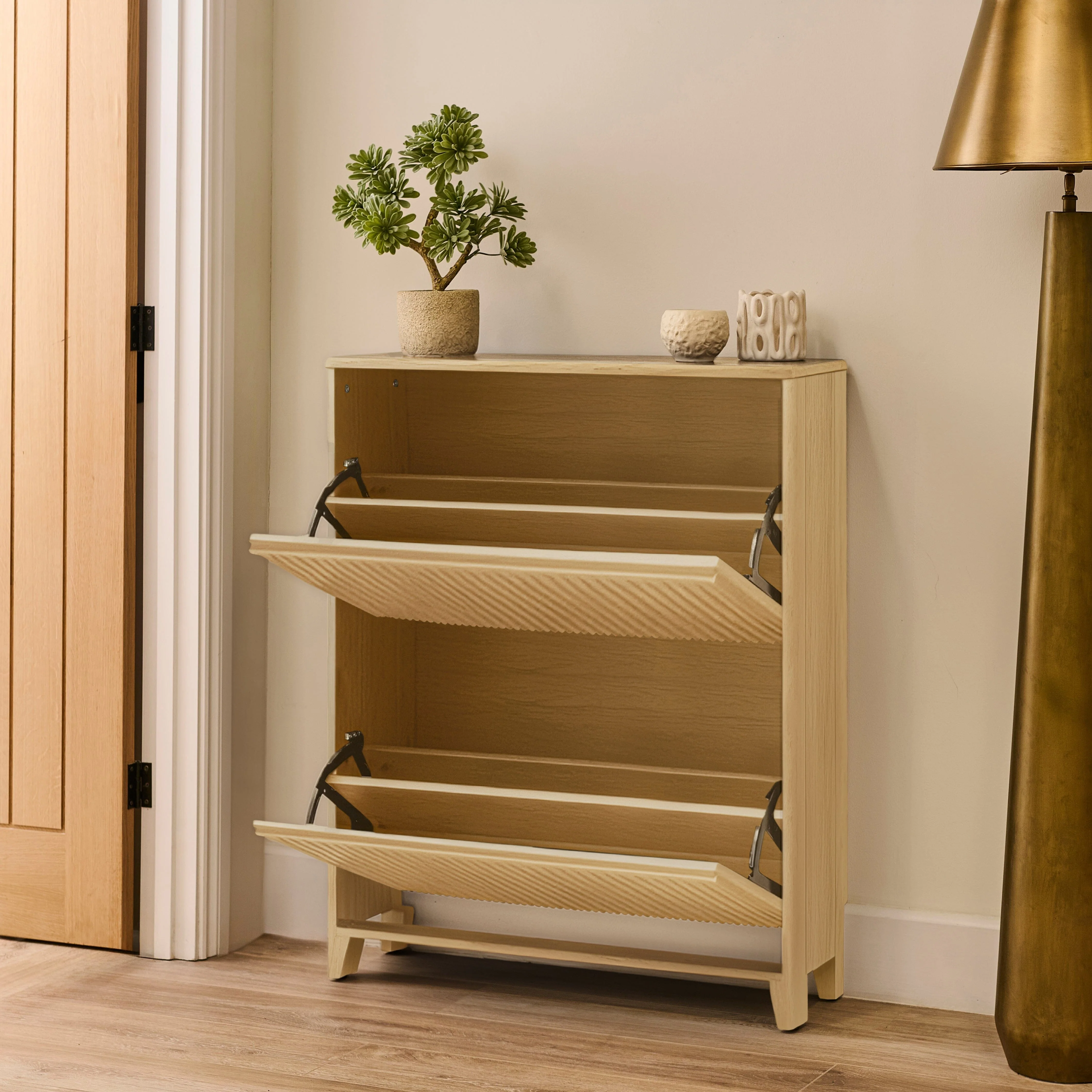 Raleigh Shoe Cabinet - 2 Door - Whitewash - Image 2