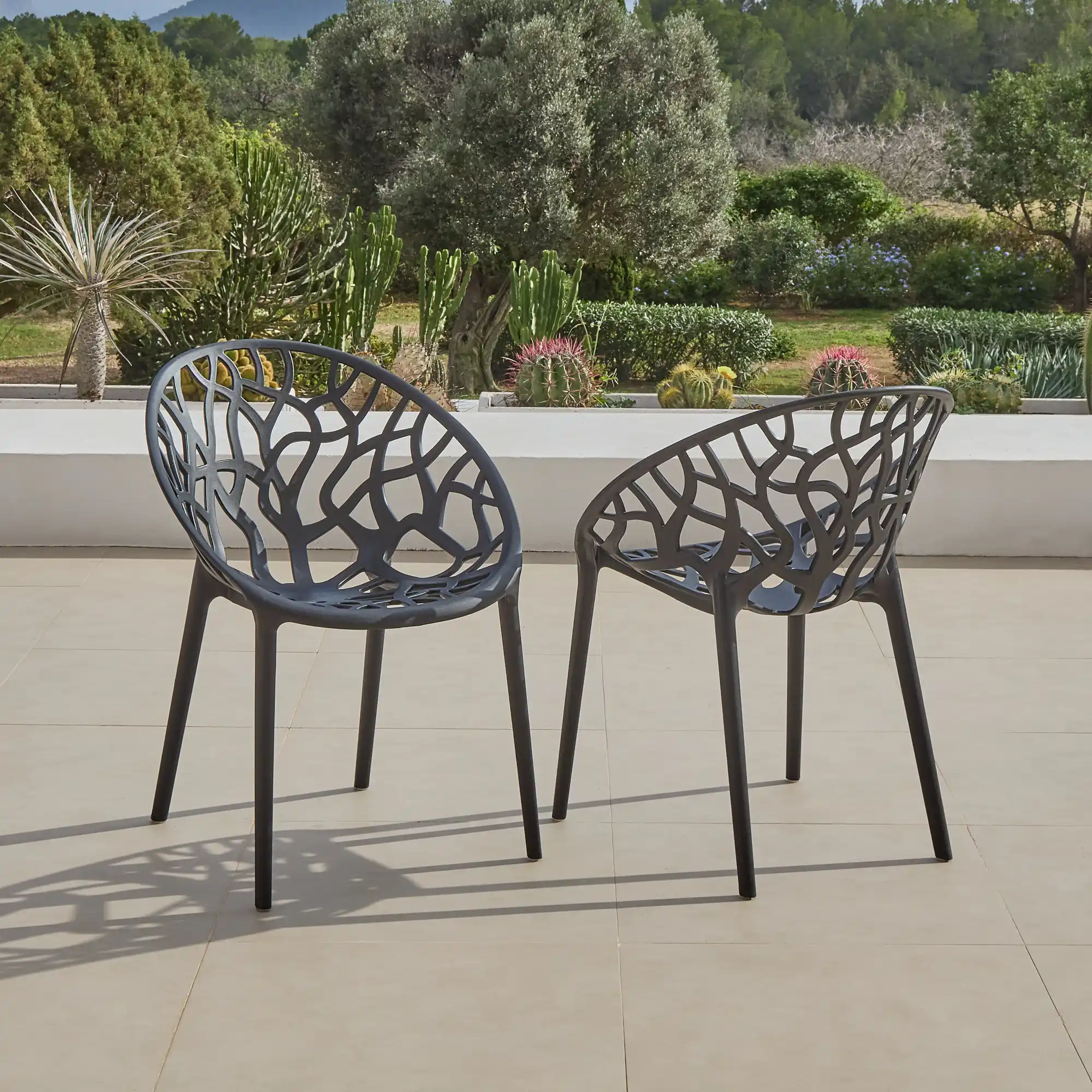 Raquel Black Plastic Garden Chairs - Set of 2 - Image 2