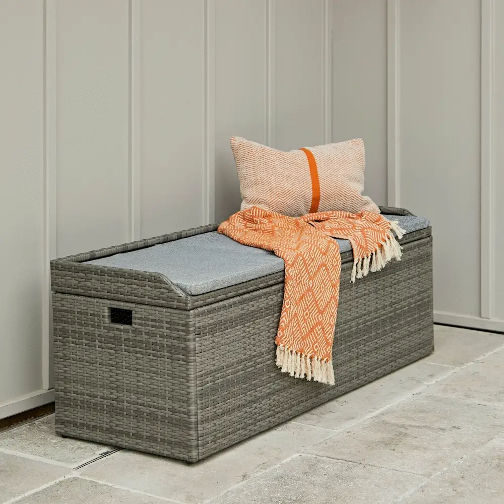 Aston Rattan Storage Bench with Polywood Top - Grey - Image 3