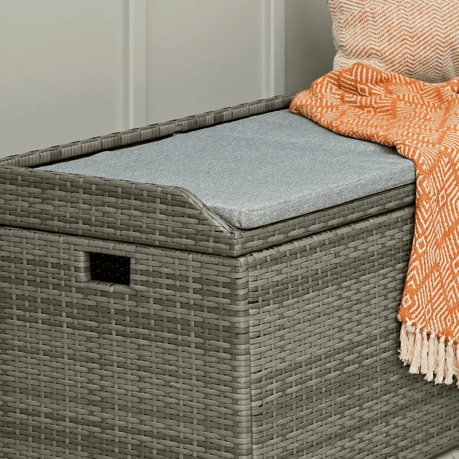 Aston Rattan Storage Bench with Polywood Top - Grey - Image 5