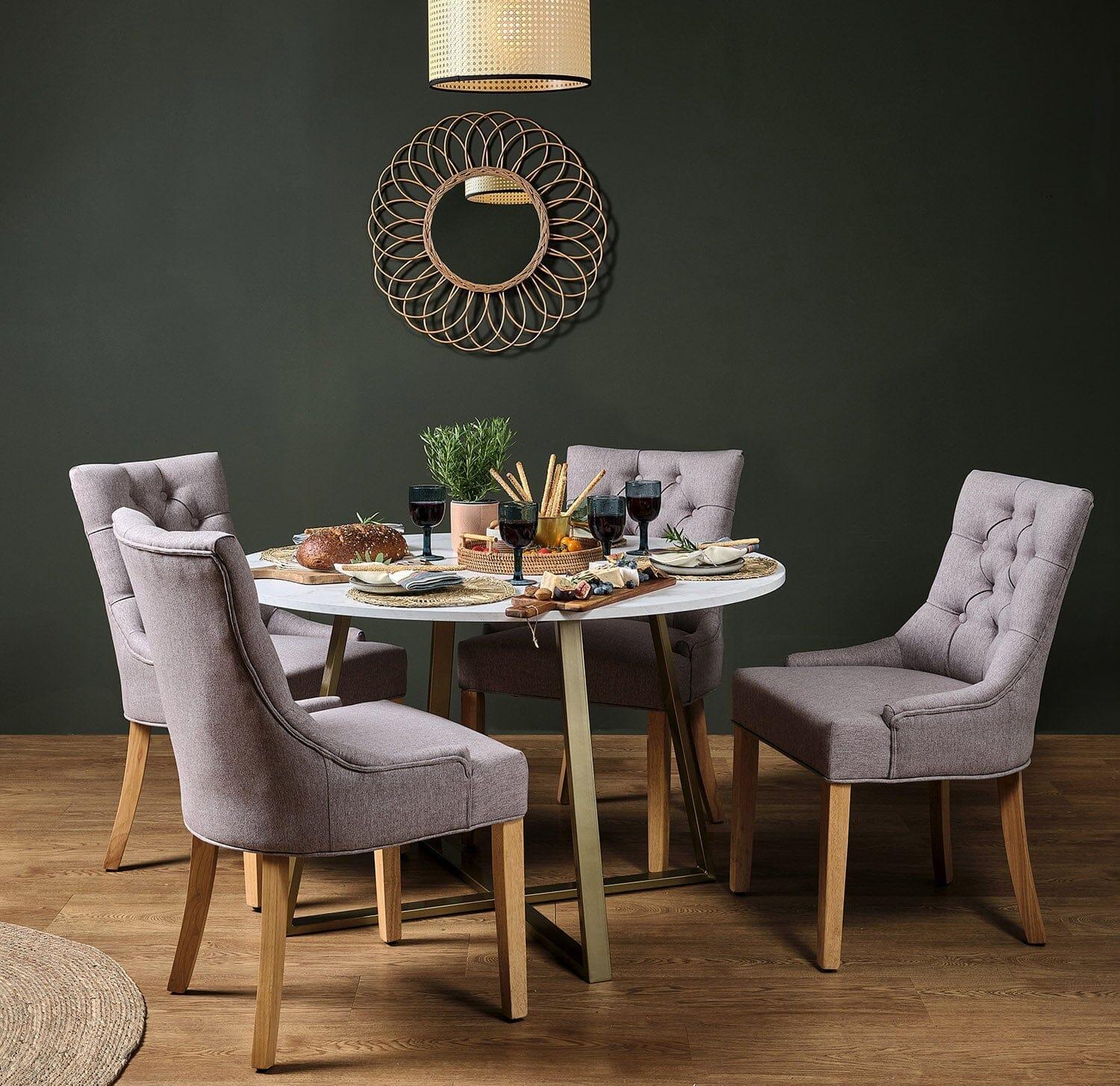 Outlet - Clara marble effect round dining table - with gold frame - Image 2