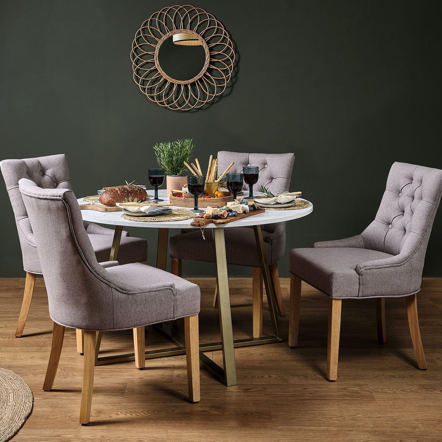 Outlet - Clara marble effect round dining table - with gold frame - Image 3