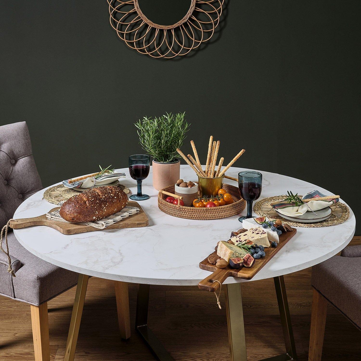 Outlet - Clara marble effect round dining table - with gold frame - Image 5