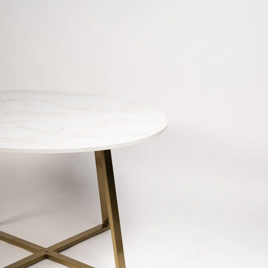 Outlet - Clara marble effect round dining table - with gold frame - Image 7