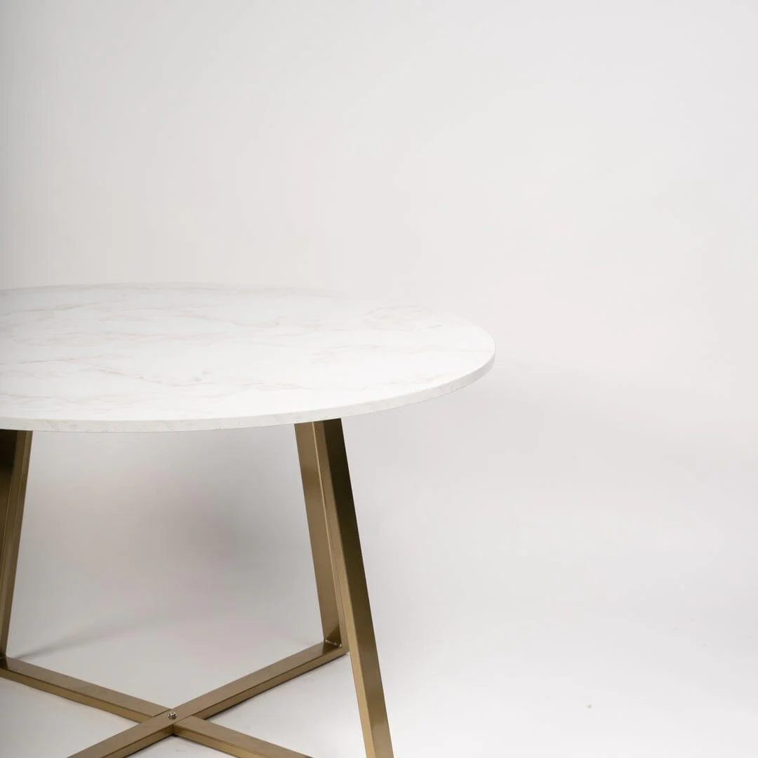 Outlet - Clara marble effect round dining table - with gold frame - Image 8