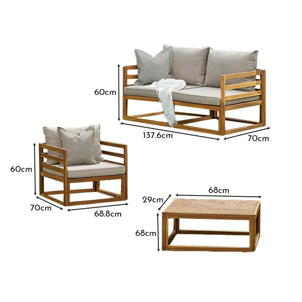 Rowan Wooden Garden Set with 2 Seater Sofa with Armchair & Coffee Table - Grey - Image 9