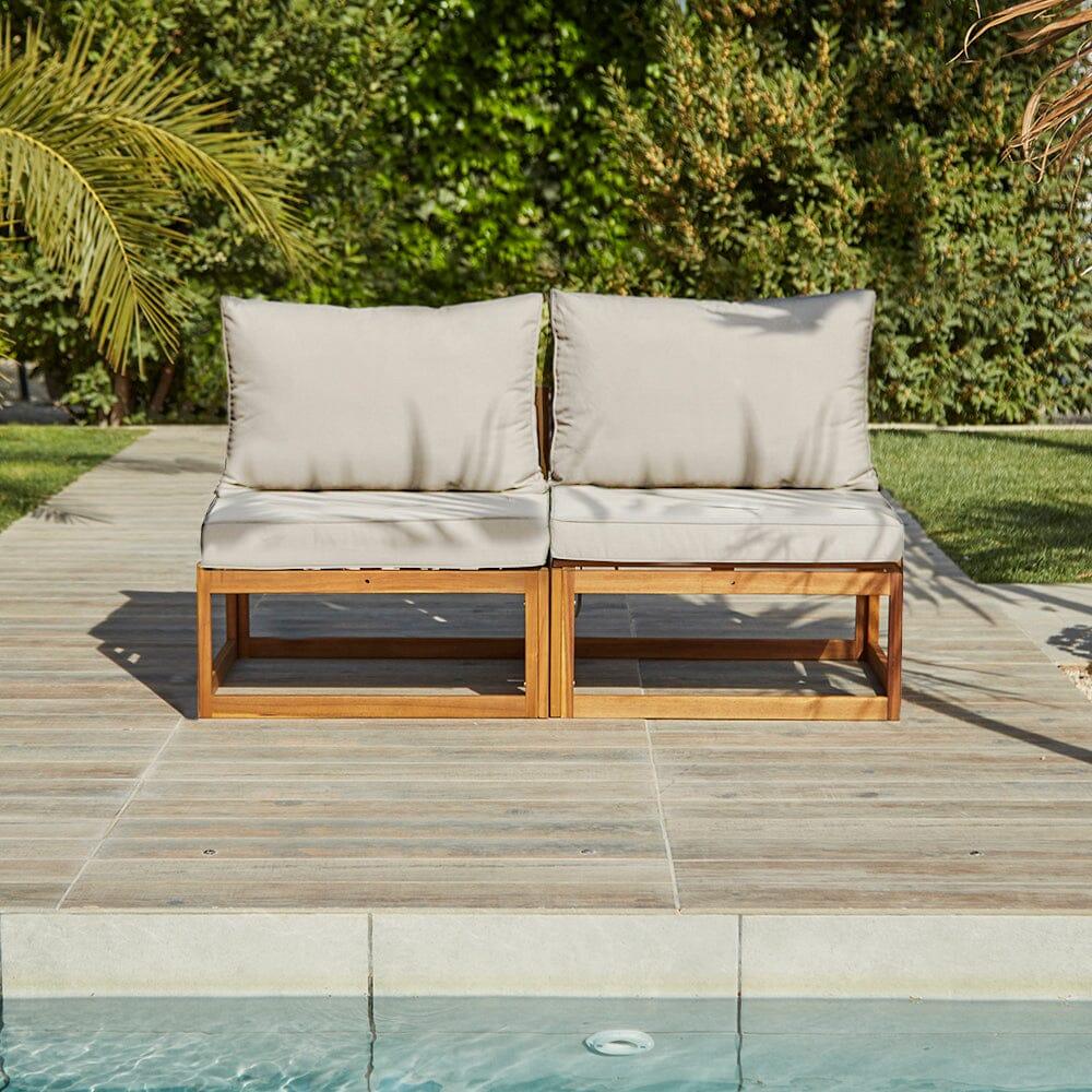 Rowan Wooden Garden Armchair with 2-Seater Sofa & Coffee Table Set - Natural - Image 2