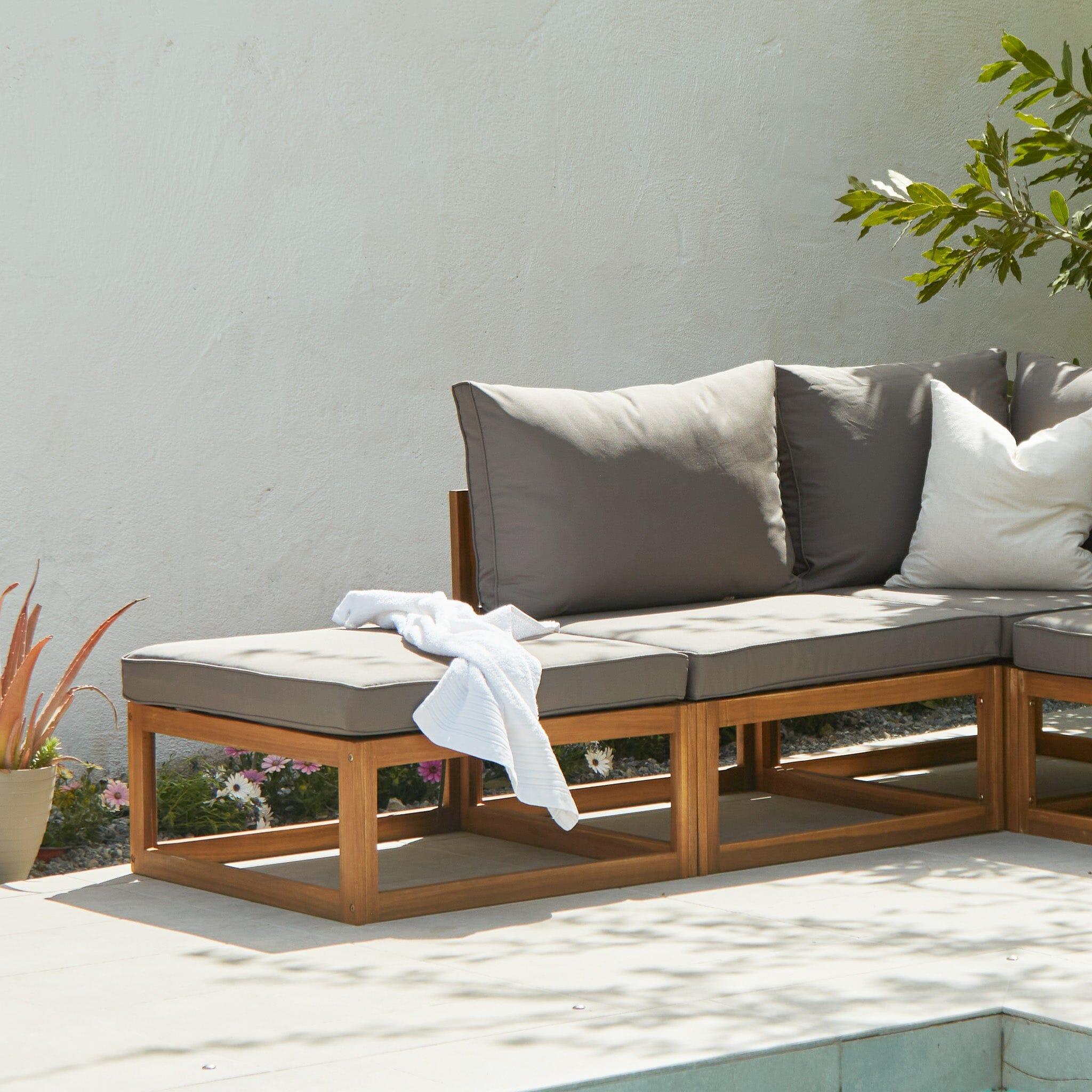 Rowan 4 Seater Wooden Garden Chaise Corner Sofa Set - Grey - Image 3